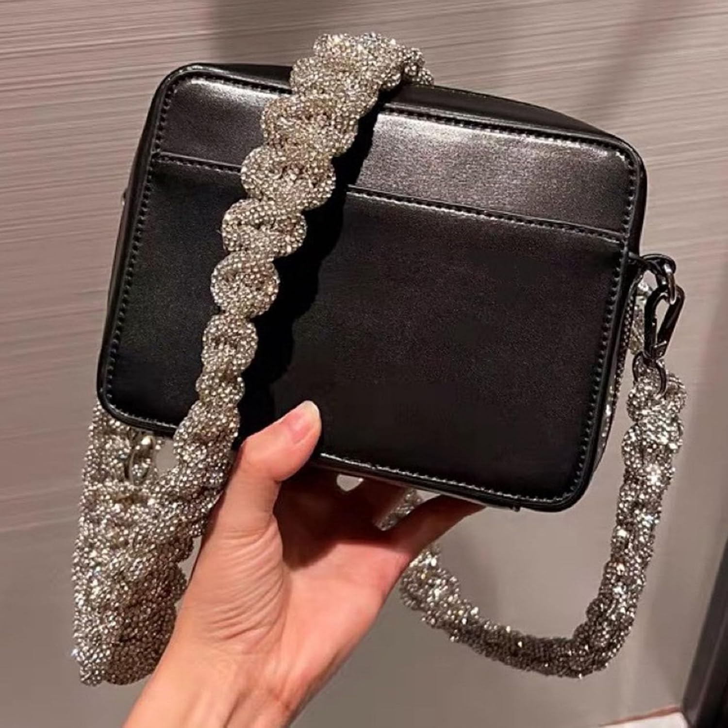 Rhinestone Purse Strap Braid Wide Crossbody Bag Strap Sparkle Glitter Shoulder Strap for Women Handbag Cross Body Bag Evening Party Silver White, Not Adjustable