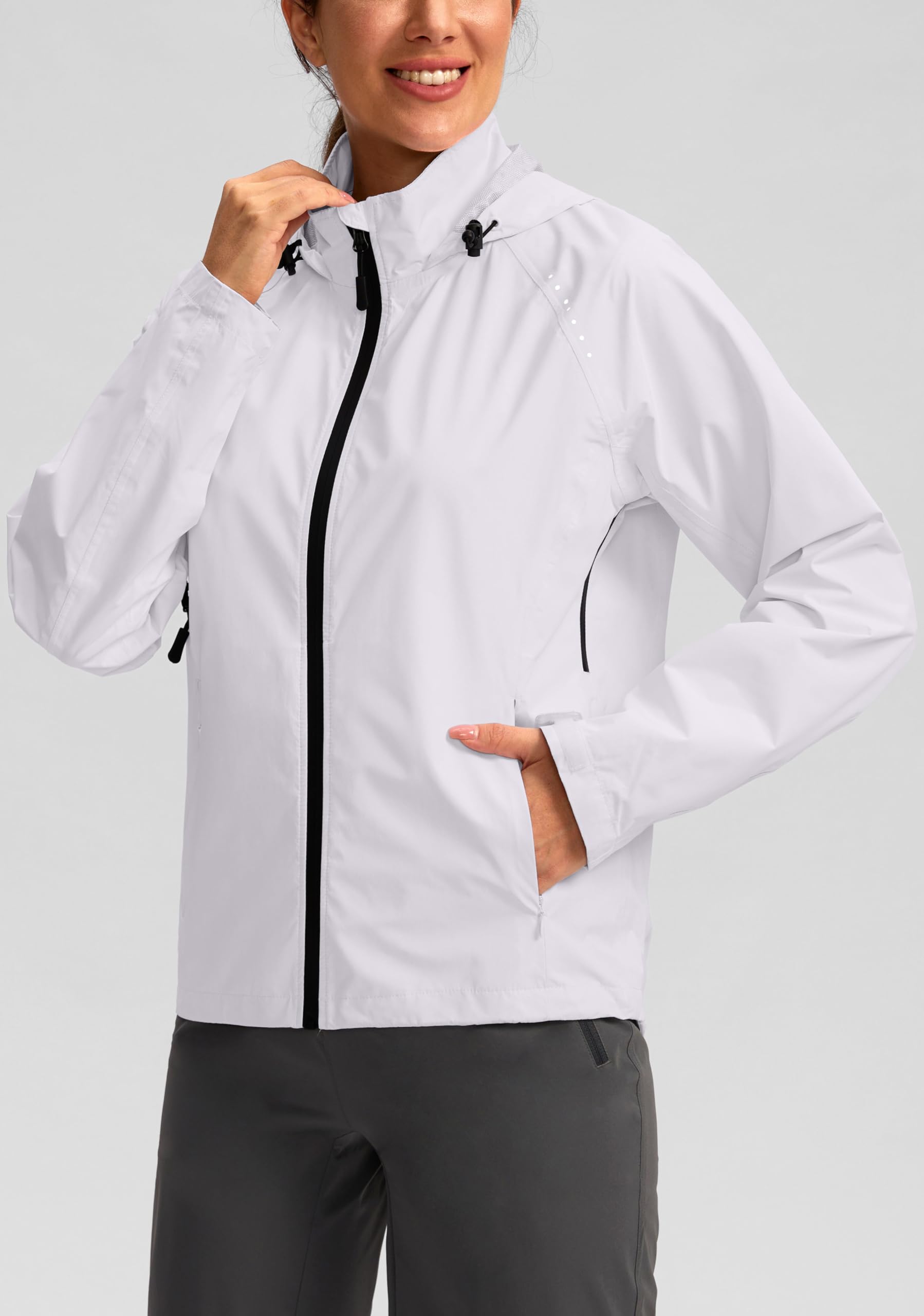 Bikewa Chaqueta impermeable para mujer, cortavientos, ligera, resistente al viento, reflectante, plegable, con capucha
