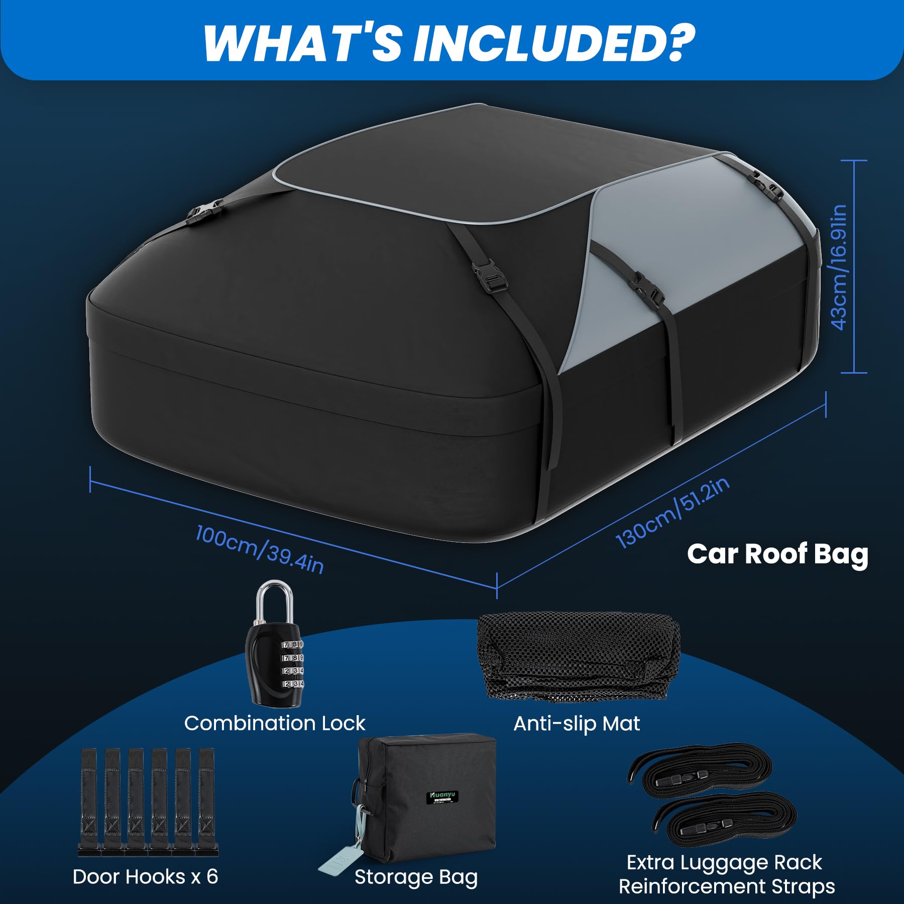 Huanyu Autodach Tasche 20 Kubik / 550L Autodachbox Wasserdichtes Dachzelt für Fahrzeuge Autodachzelt für Fahrzeuge mit oder ohne Autoträger Dachgepäckträger mit Anti-Rutsch-Matte und 6 Türhaken