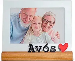 Porta Retrato Avós 10x15cm, Moldura Decorativa em Metal e Madeira, branco, preto, vermelho, nogueira - GEGUTON