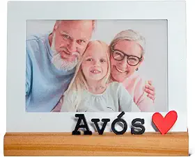 Porta Retrato Avós 10x15cm, Moldura Decorativa em Metal e Madeira, branco, preto, vermelho, nogueira - GEGUTON