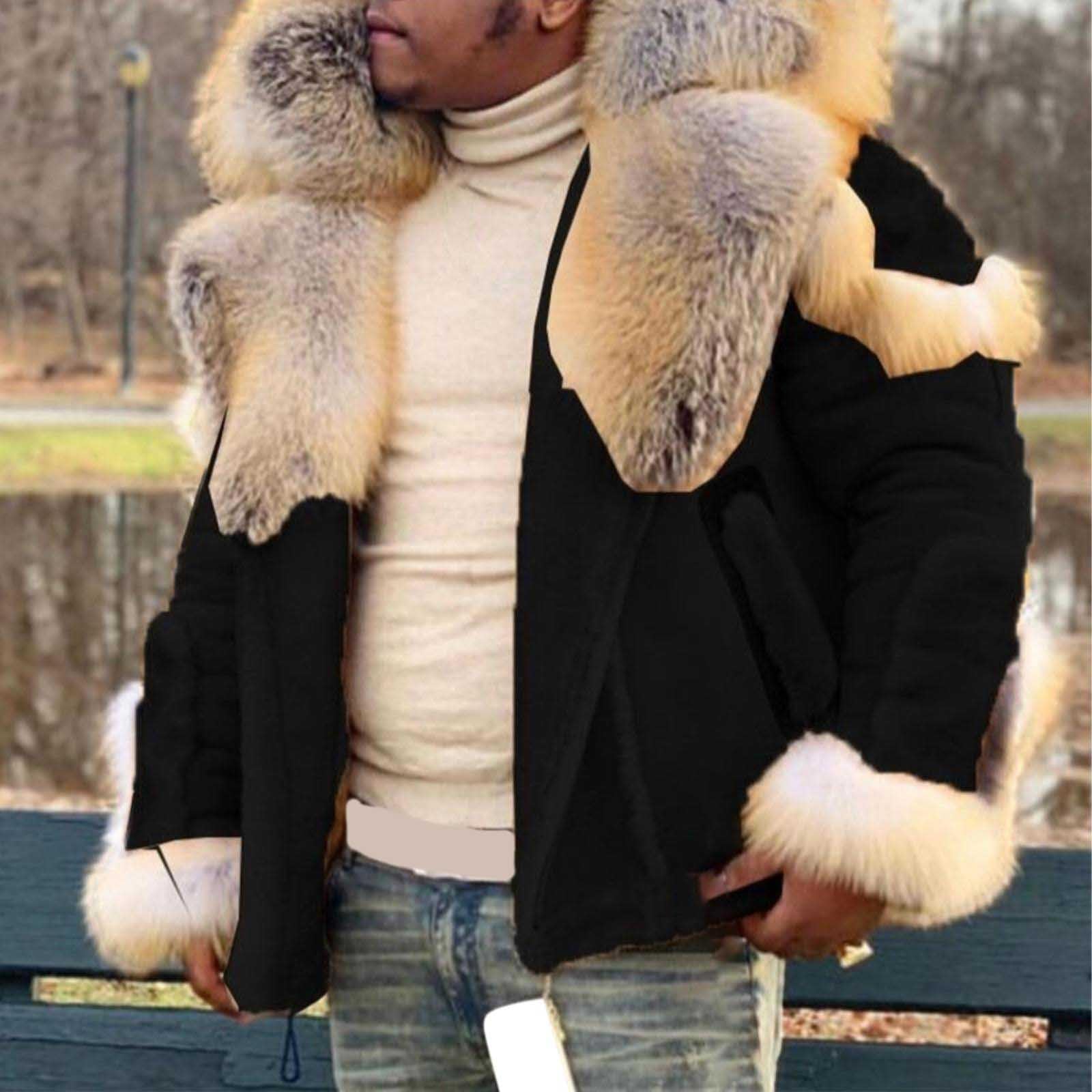Cappotto da uomo in pelle di montone spesso caldo a maniche lunghe con colletto in pelliccia sintetica cappotti Sherpa grandi e alti giacche parka