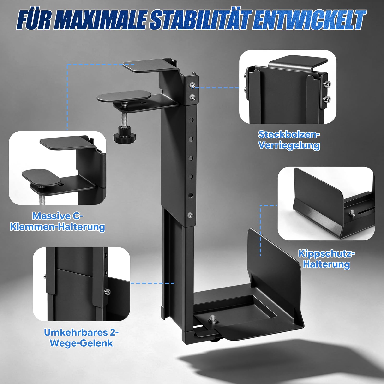 PC Halterung Unter Schreibtisch Ohne Bohren, Einstellbare 37-57cm Höhe
