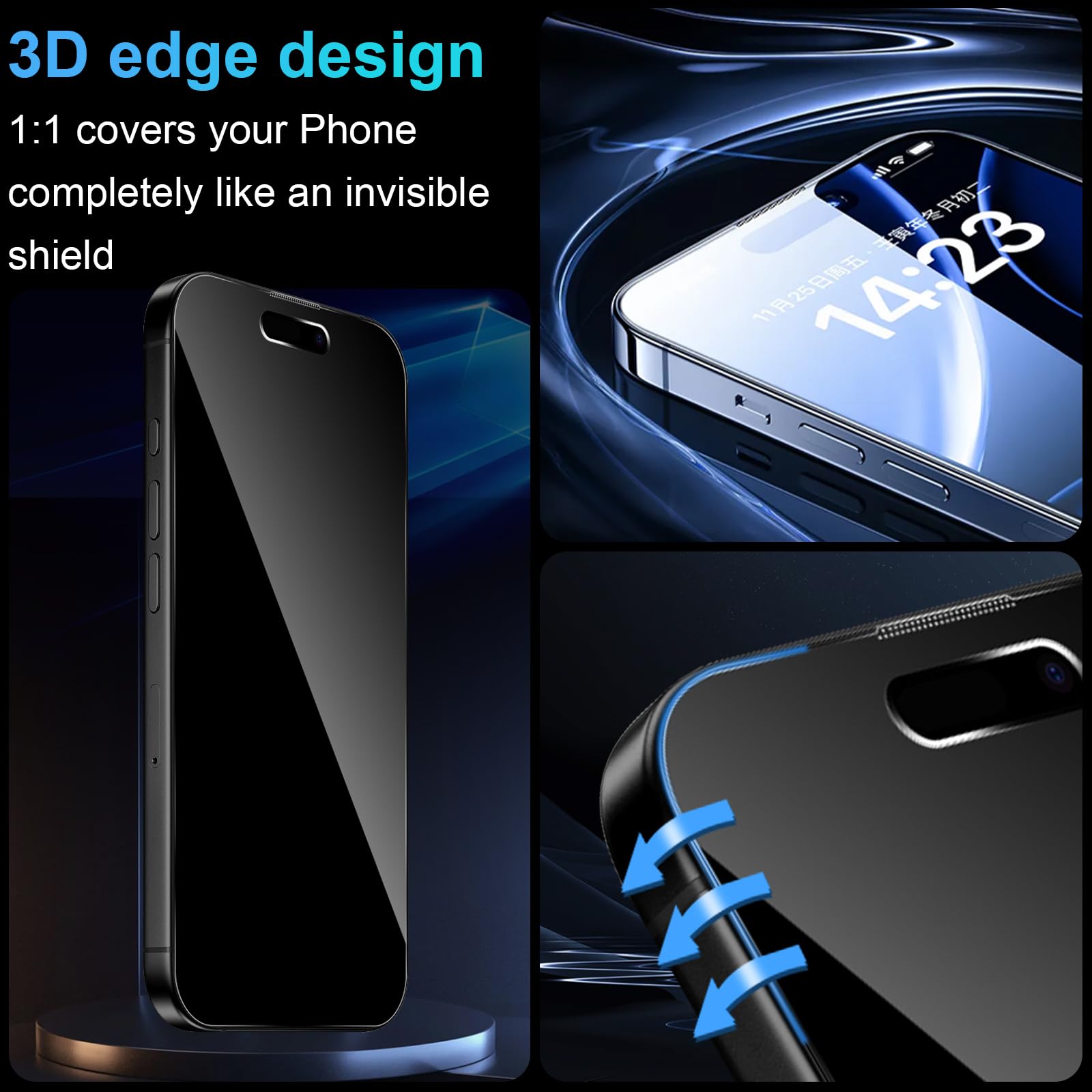 UniqueMe Displayschutzfolie IPhone 16 Pro Max 2 Stück - Anti-Spionage Mit 9H Härte