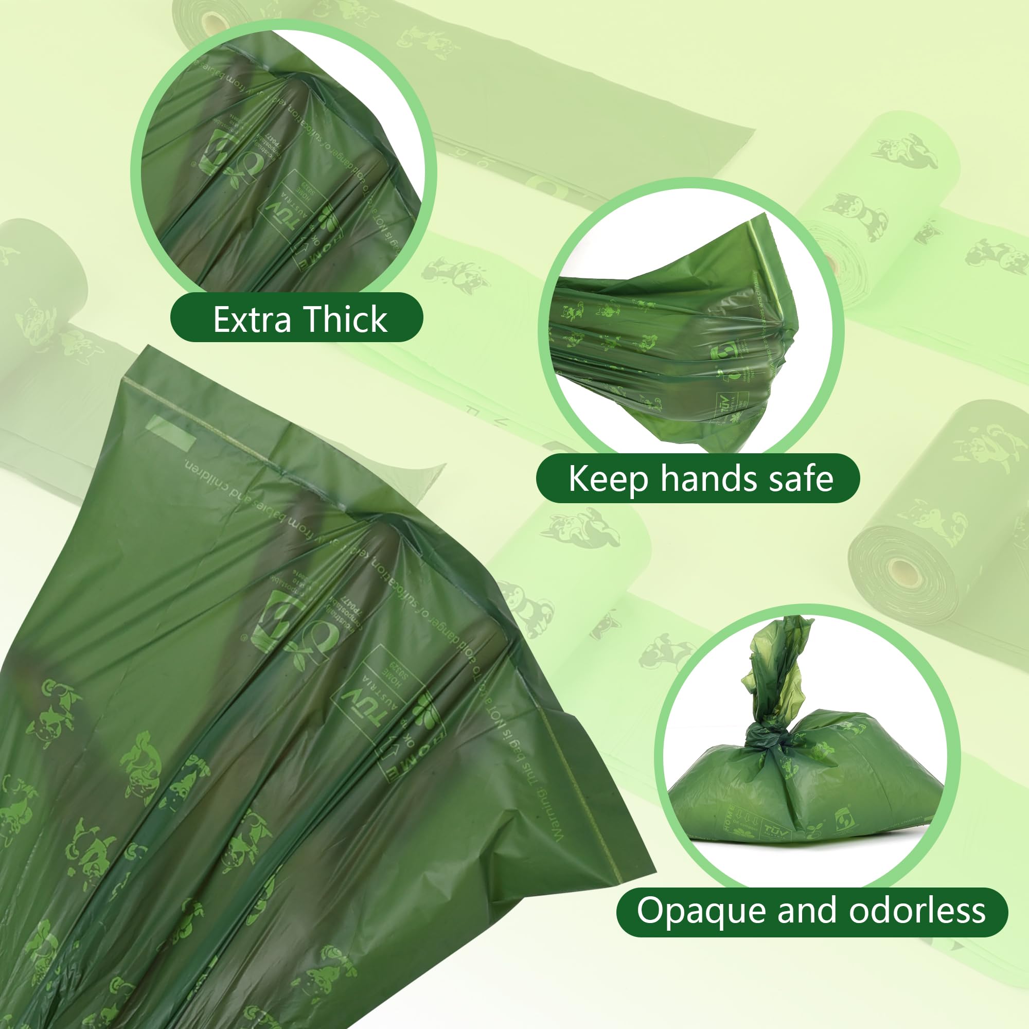 Bolsas para excrementos de perro 100 % certificadas para el hogar, compostables y biodegradables (no necesita desgarros), bolsas de basura para perros compatibles con ASTM D6400 y EN 13432, extra