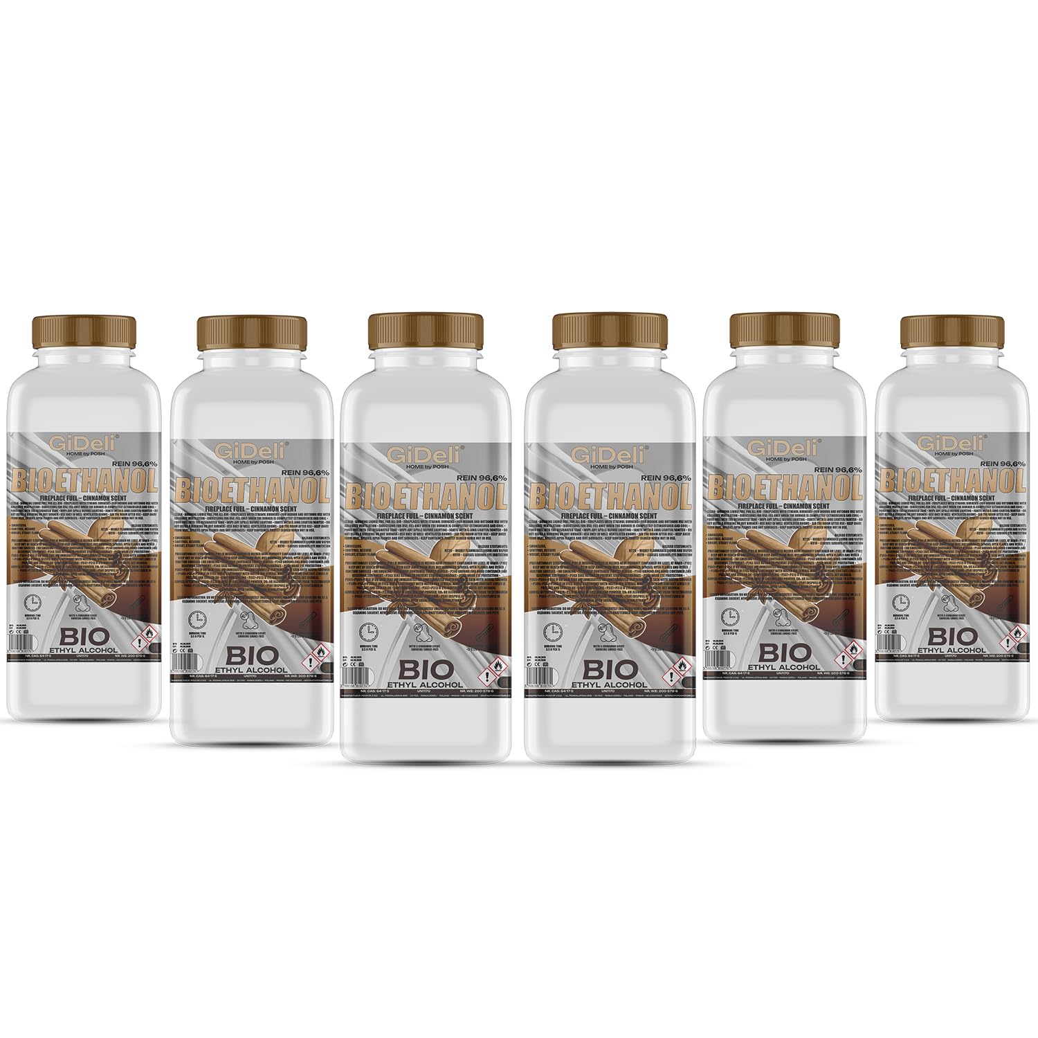 GiDeli Bioetanol 6 x 1 l con aroma a canela 96,6% etanol para chimeneas interiores y exteriores, sin humo ni hollín, de maíz y remolacha azucarera