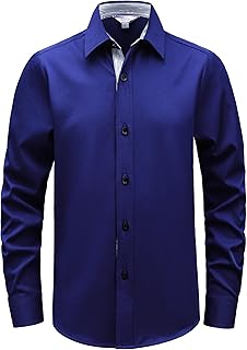 Boys Stretch Mulit-Use Dress Shirts Wrinkle Free Long Sleeve Button Down Shirts Formal Wedding Prom Shirts