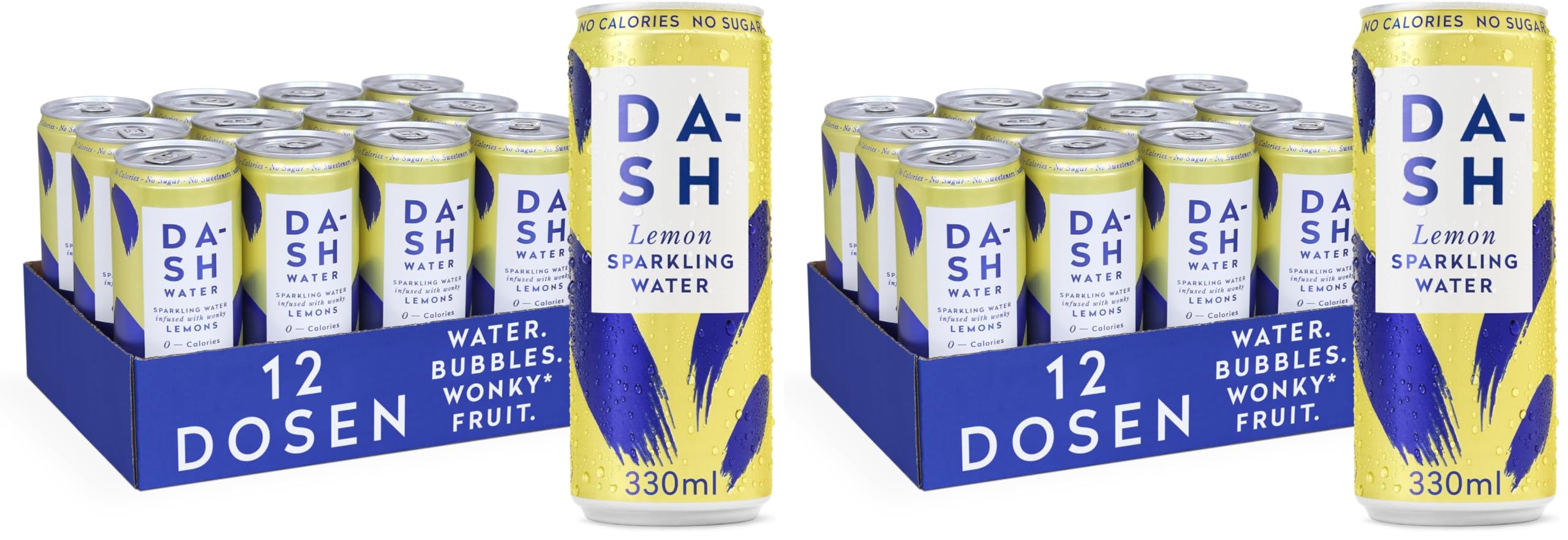 DASH WASSER Zitrone - 12 x Sprudelwasser mit Zitronengeschmack - KEIN Zucker, KEIN Süßstoff, KEINE Kalorien - angereichert mit ausgefallenen Früchten (12 x 330ml Dosen) (Packung mit 2)