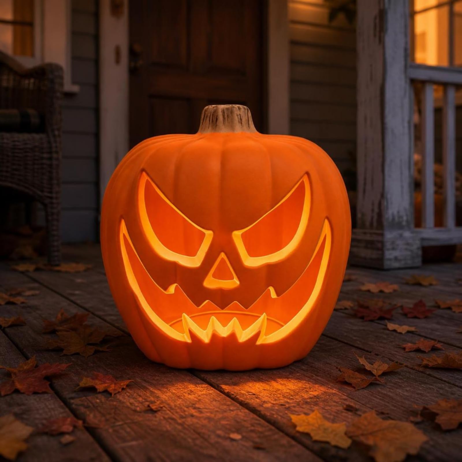 Zucca di Halloween da 50 Cm , 50cm , Zucca Di Halloween Con Faccia Spettrale Effetto Invecchiato