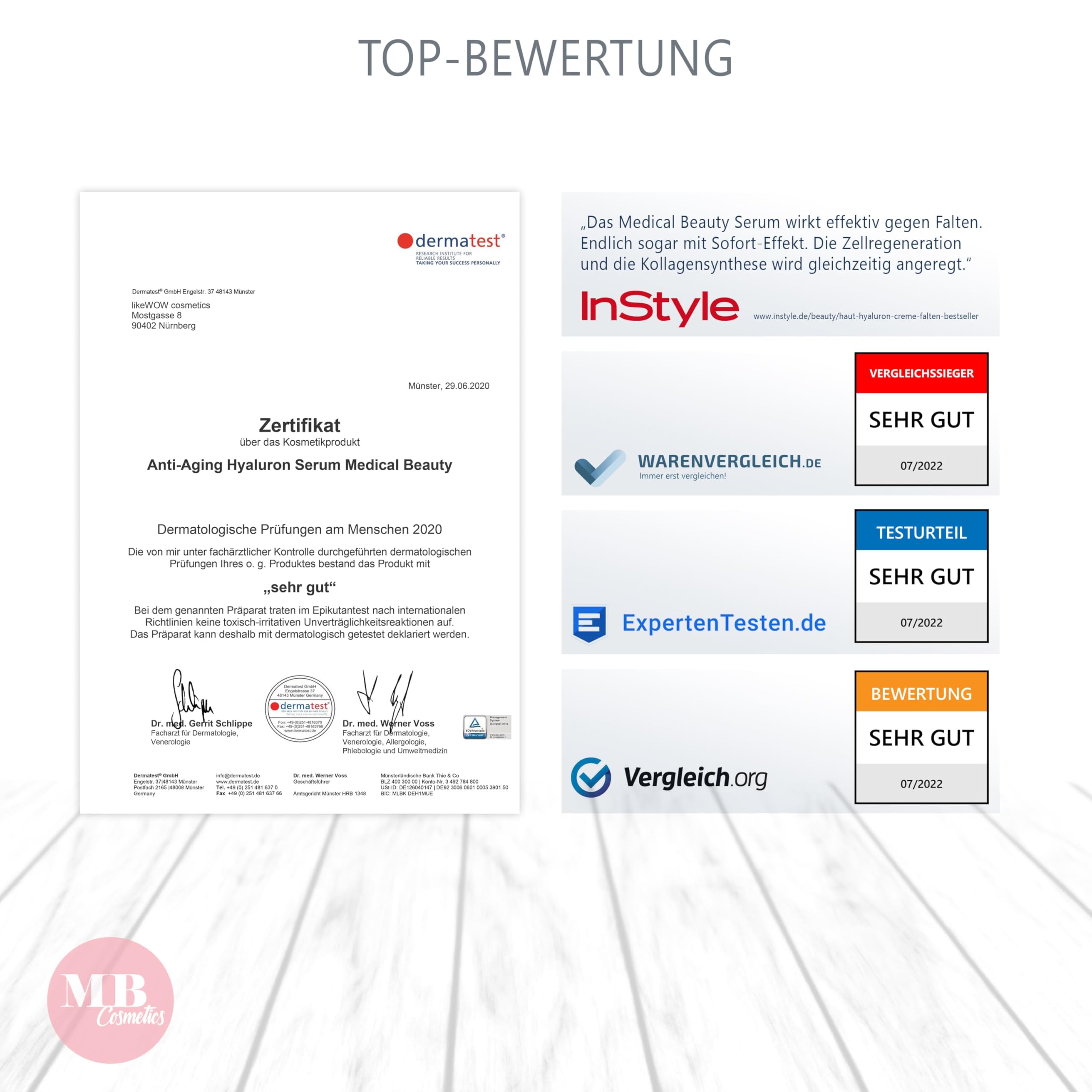 Hyaluron Serum hochdosiert 100ml - mit Anti Aging Booster Avocado-Ol, Peptiden und Vitamin E - vegane Anti-Falten Gesichtscreme für Augen, Hals und Dekollete mit quervernetzter Hyaluronsäure