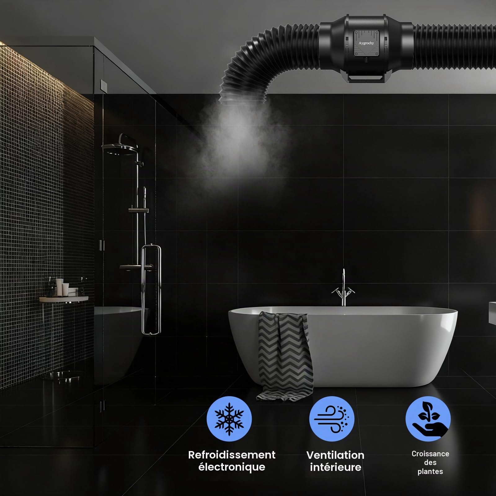 Aygrochy 100mm Ventilateur tubulaire réglable, moteur EC triphasé avec contrôleur de vitesse pour la ventilation, adapté aux tentes de culture, aux boîtes de culture, aux serres, à la culture hydropo