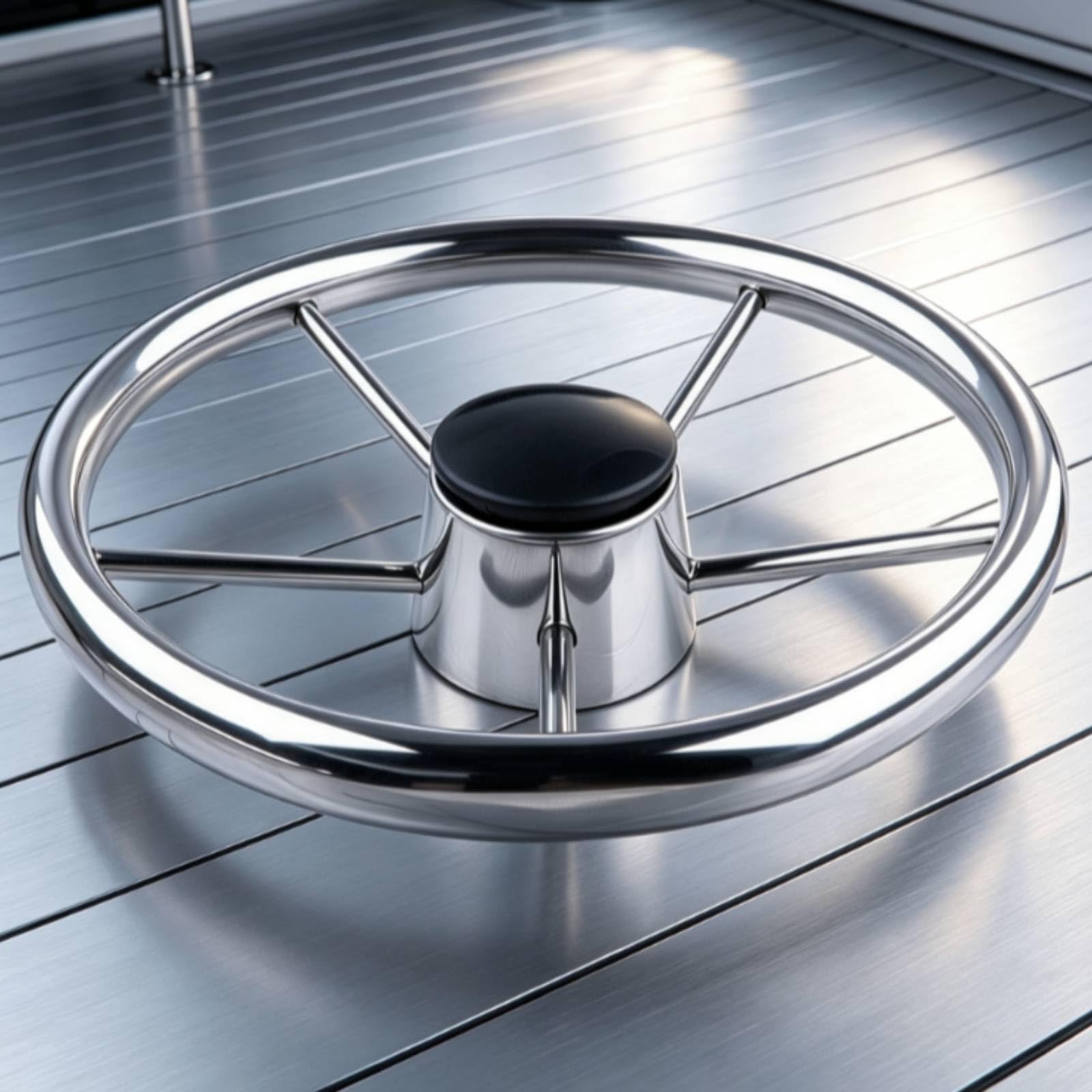 Volante Marino Timone Yacht in Acciaio Inox 304 con Cerchio Lucidato Raggi Cinque per Presa Comoda Controllo Adatto Yacht Postazione di Guida