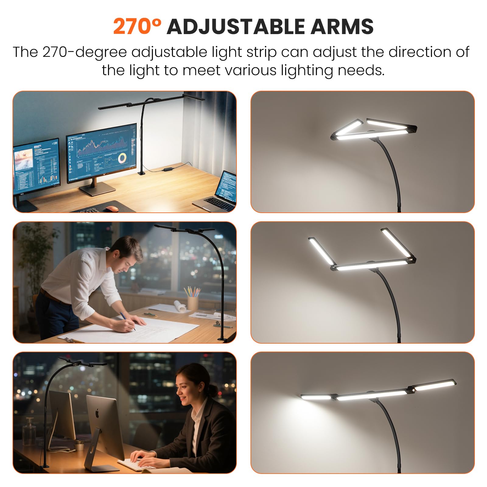LED-Schreibtischlampe für Büro, Zuhause, 3 verstellbare Computer-Monitor-Lichtleiste, stufenloses Dimmen, augenschonende Architekten-Schreibtischlampe, Tischlampe, Tischlampe, zum Anklemmen, mit