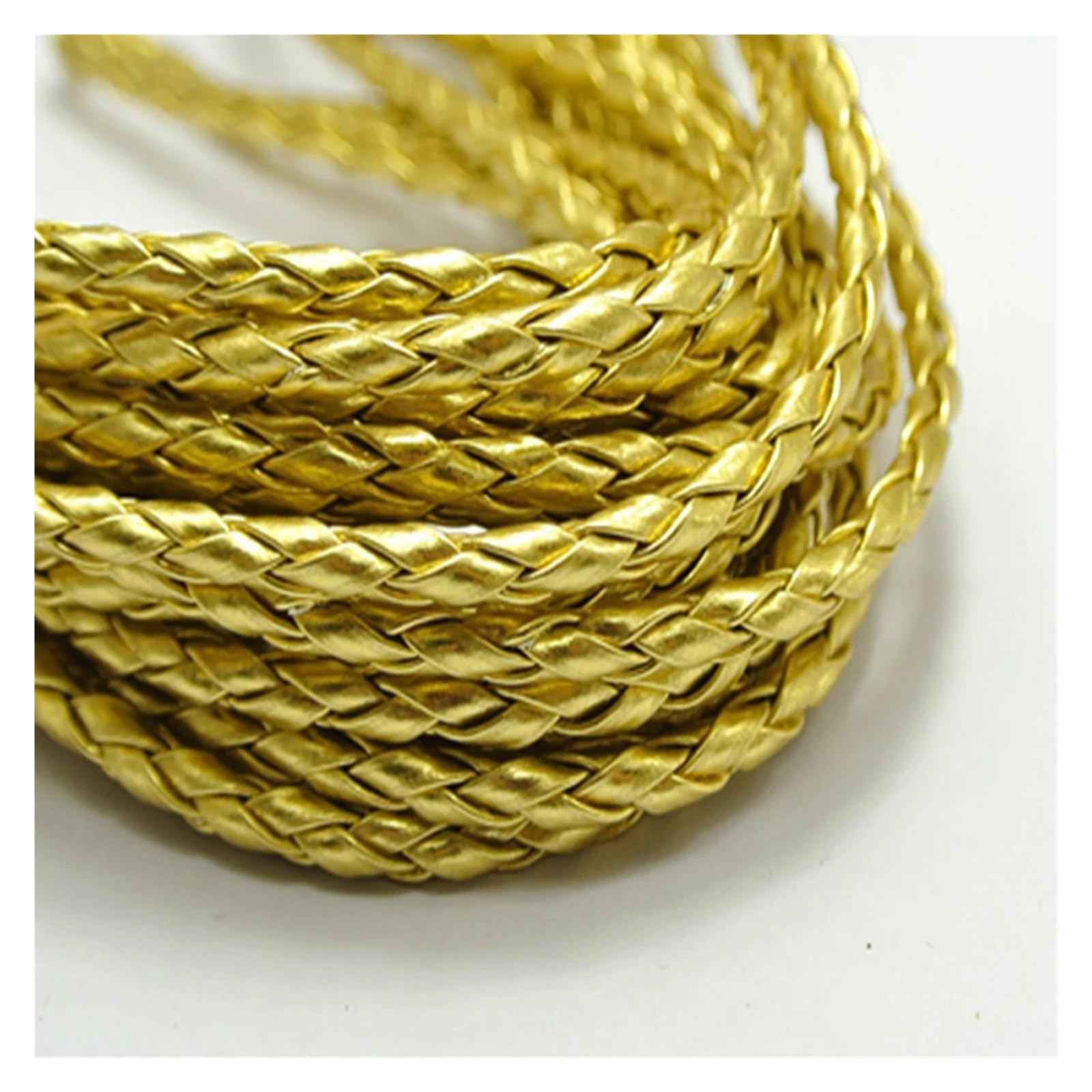 Jfnklfg Gold Leather Cord 16.4 Feet Braided Leatheroid String Jewelry Making Cord 4Mm(Gold)