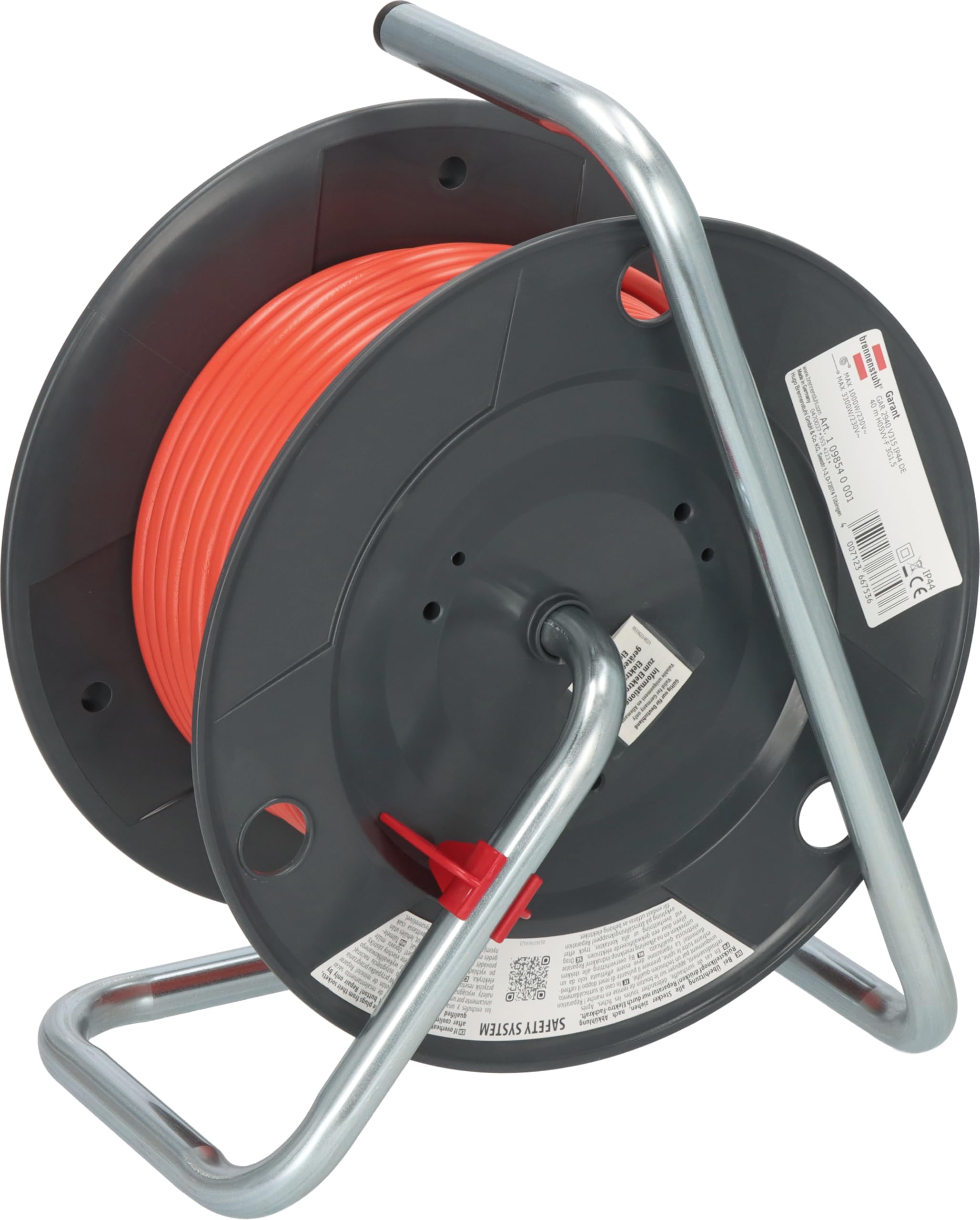 Brennenstuhl Kabeltrommel (Outdoor-Kabeltrommel mit 40m Kabel in rot, aus Spezialkunststoff, für die vorübergehende und zeitlich begrenzte Verwendung im Freien, IP44, Made in Germany)