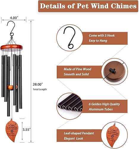 Miniatura 5 de Regalos de pérdida de mascotas, campanillas de viento de perro de 28 pulgadas para conmemoración de mascotas, regalos conmemorativos para perros por