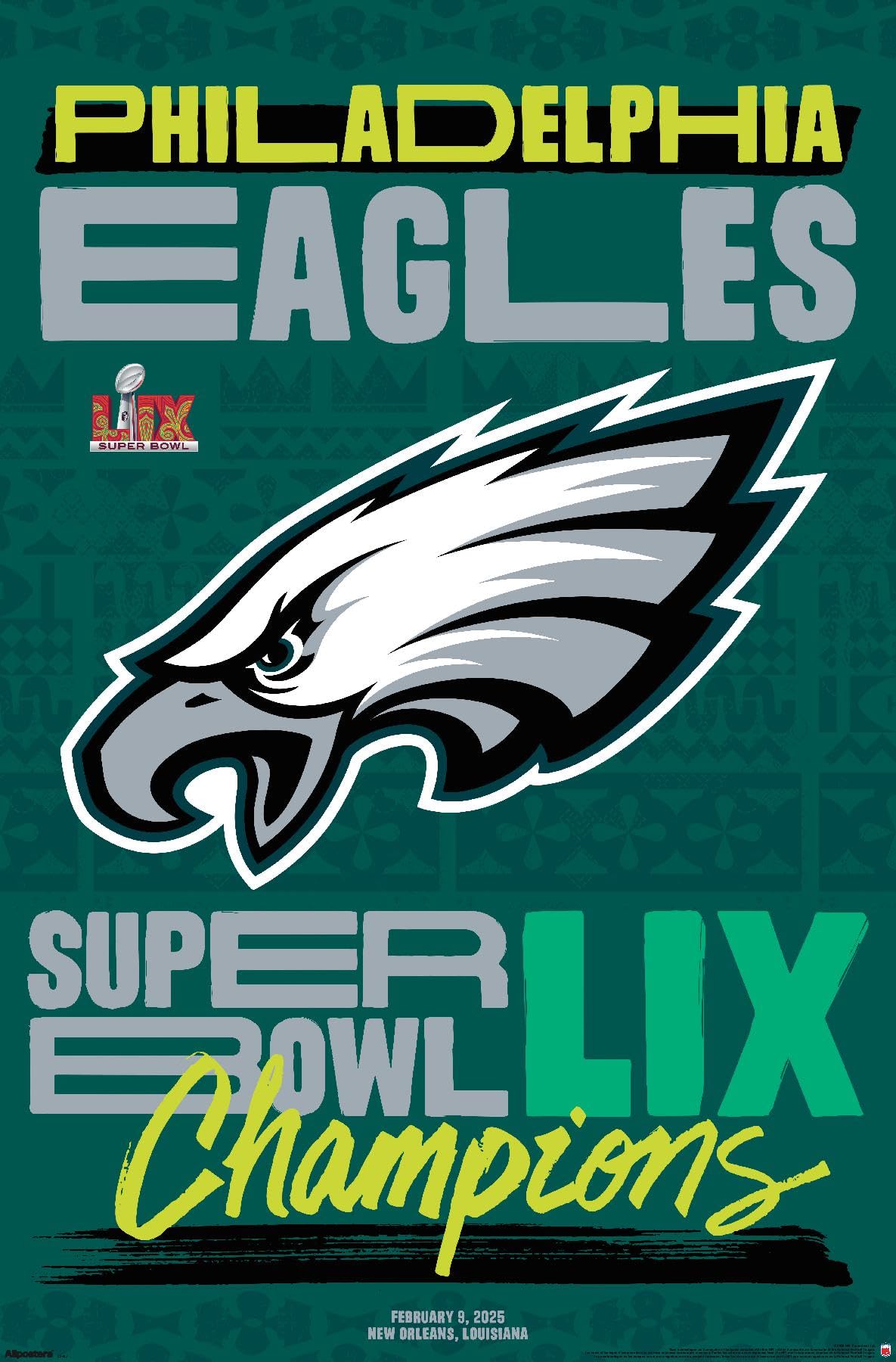 NFL Philadelphia Eagles - Super Bowl LIX Championship Team Logo Wall Poster, 34L" x 22.4W", Unframed Version