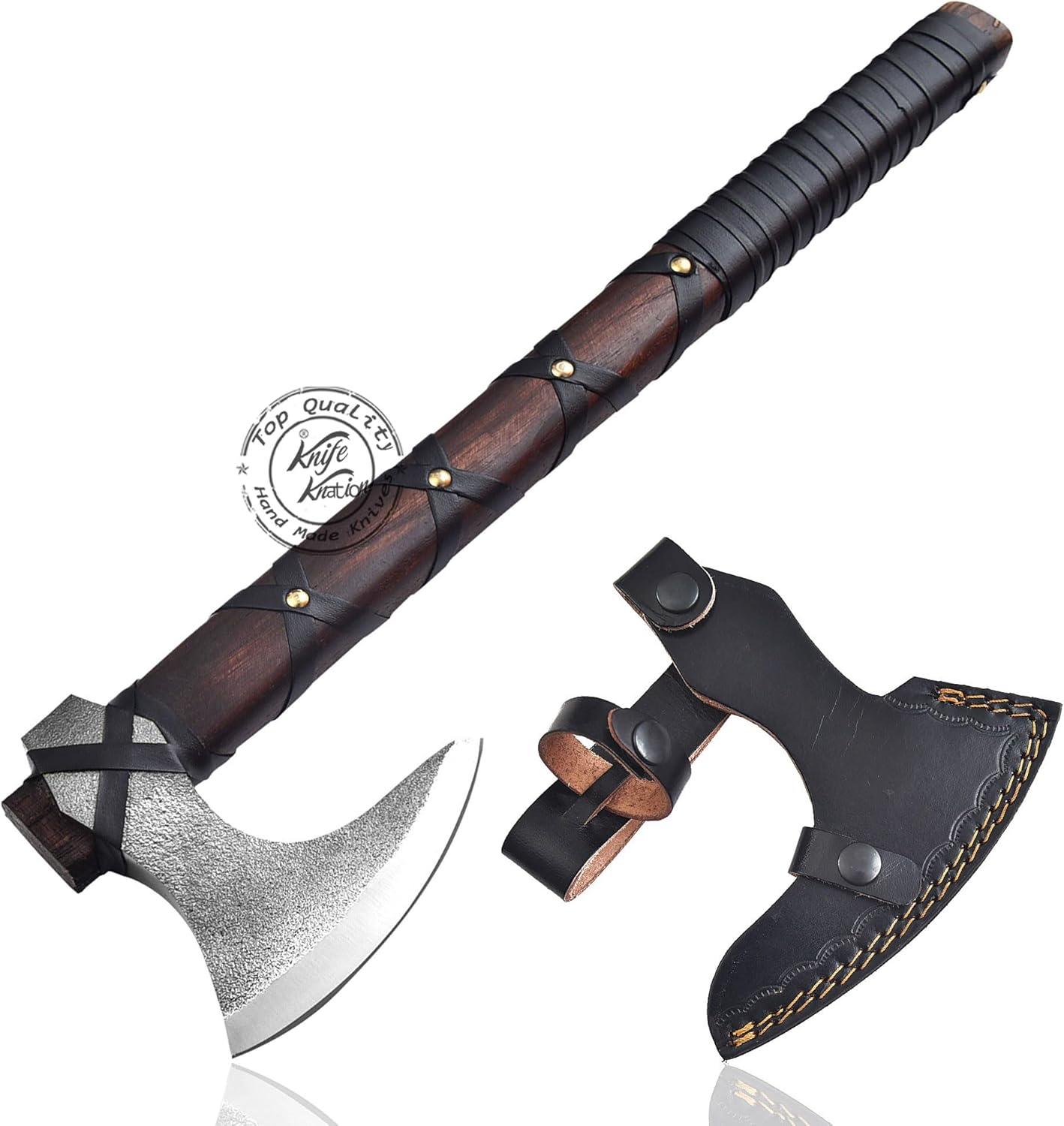 Hand-Forged Viking Axe of Ragnar Lothbrok Hunting Axe, Handmade Camping Axes, Hatchet-Norse Axe, Tomahawk Vikings Bearded Axes, Leather-Wrapped Handle & Sheath, (AXE-11)