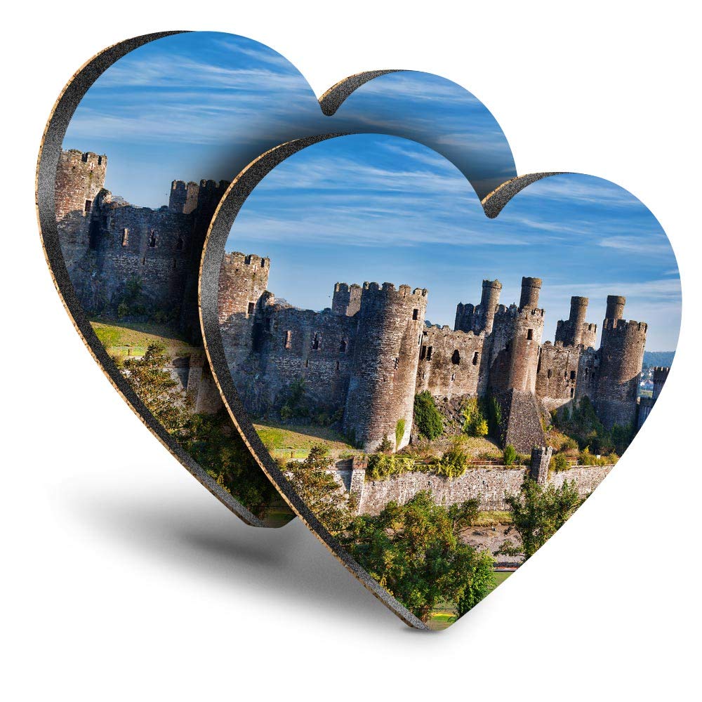 Destination Vinyl Ltd Multicolor Great Coasters (Set Of 2) Heart - Welsh Conwy Castle Wales Drink Glossy Coasters/Tabletop Protection For Any Table Type #16376