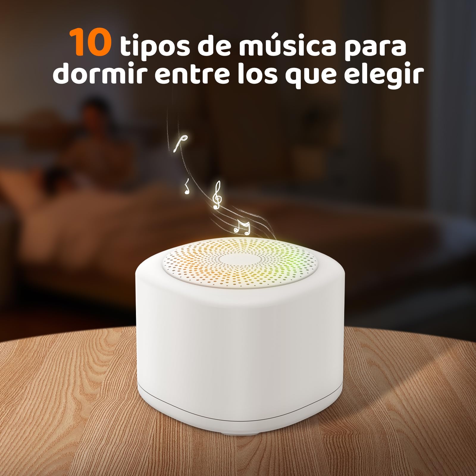 Ruido Blanco Bebe, Adultos White Noise Machine con 20 Sonidos para Dormir & Luz Nocturna | Portátil con Memoria para Música Relajante, Sonidos del Océano y Brown Noise (USB-C)
