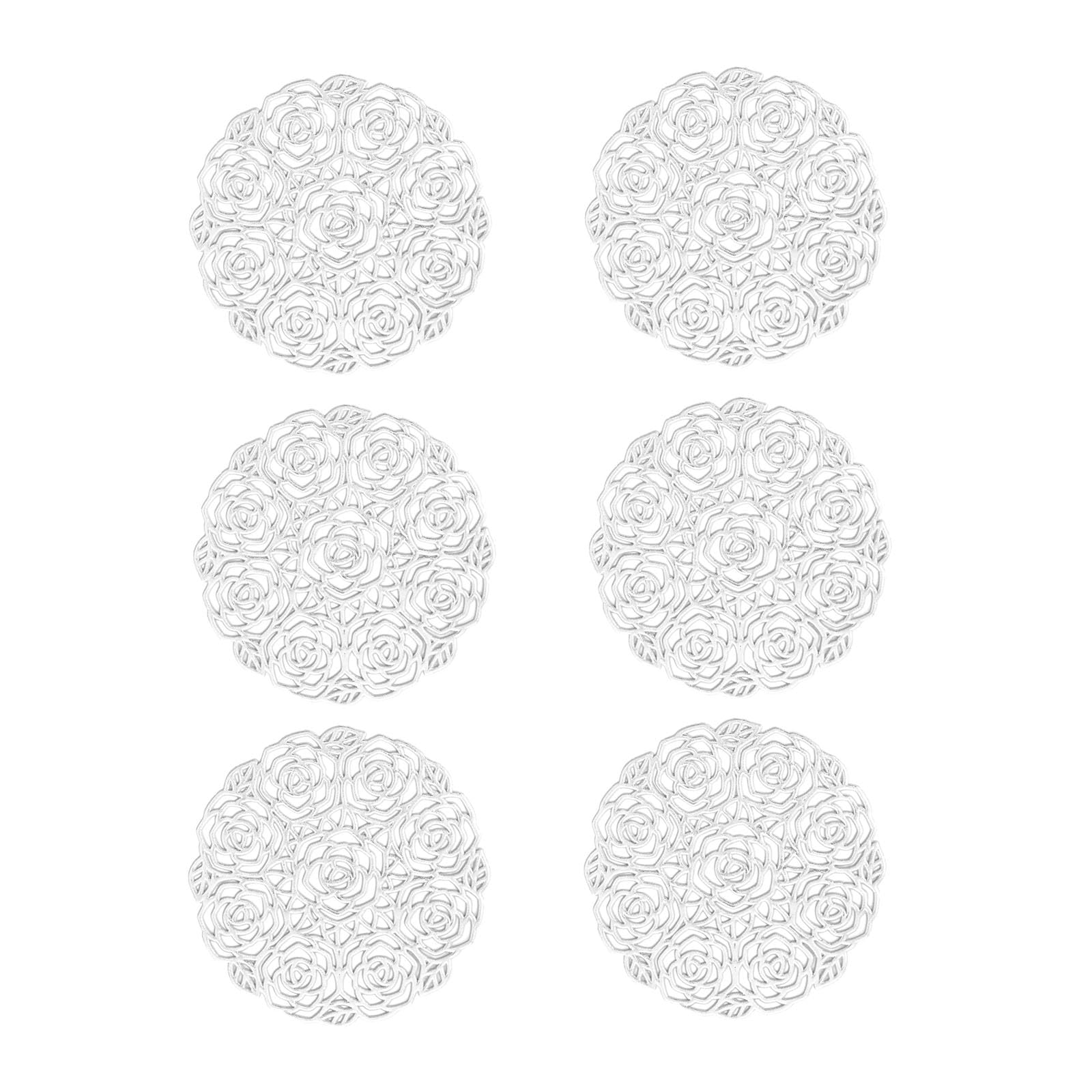 ZenithQuest 6 Pack 10cm Round Hollow Out Drinks Coasters, Silver Metallic PVC Non-Slip Heat-Resistant Cup Mats for Home Kitchen Bar Cafe Table Decoration Housewarming Gift
