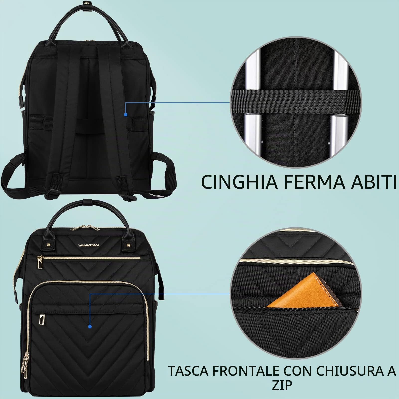 VANKEAN Zaino porta PC 15,6-17,3 Pollici, Zaino donna/uomo, Laptop Zaino Multitasche Universita, Zaino per Computer per Viaggi/Affari/Scuola/Ufficio