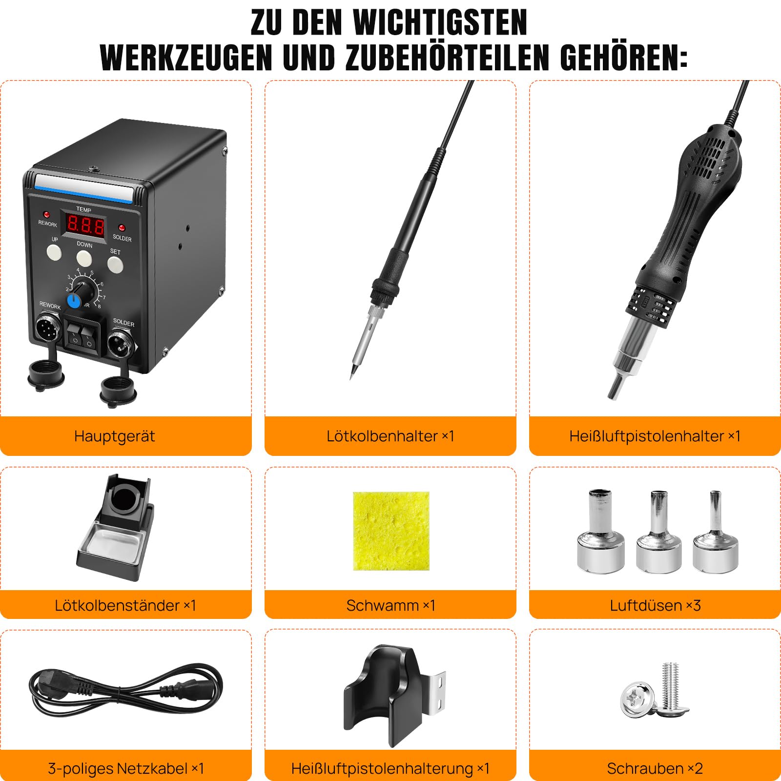 Stazione di saldatura ad aria calda 2 in 1 con display digitale da 700 W – Temperatura regolabile 100 – 500 °C per riparazione elettronica, circuiti stampati e SMD