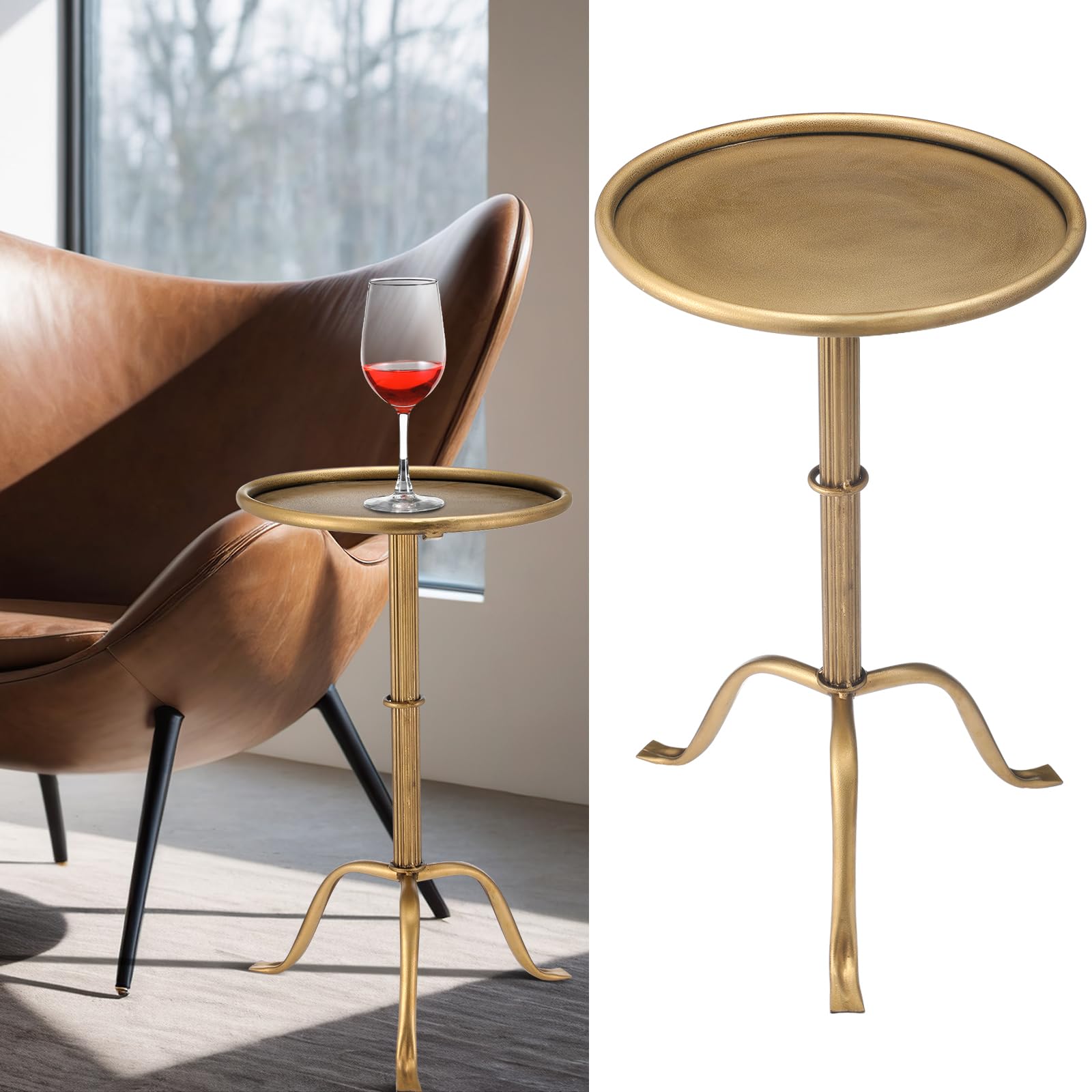 RattanView 1 Pcs Metal Martini Table Bronze Small Round Drink Table12.5 x 12.5 x 27.75 Inches Pedestal Iron Side Tables for Small Spaces Bedroom