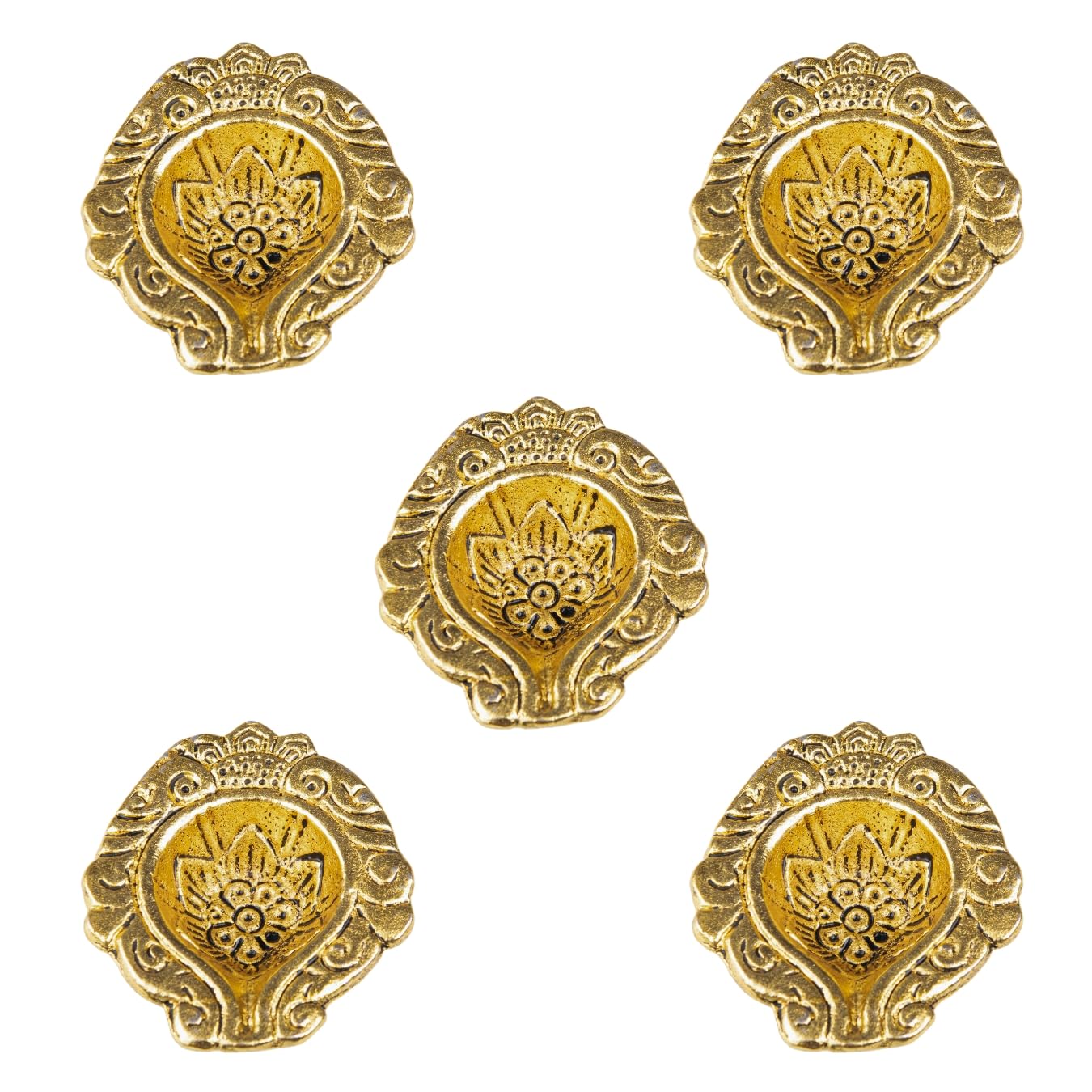 Wonder Care | Metal Gold Lamp Oil Lamps for Indoor Use Diwali Diya Lamp| Decor for Diwali| Inside Home Decorations |Table Decor Centerpiece for Diwali puja|Ganesh chaturthi|Navratri (Pack of 5)