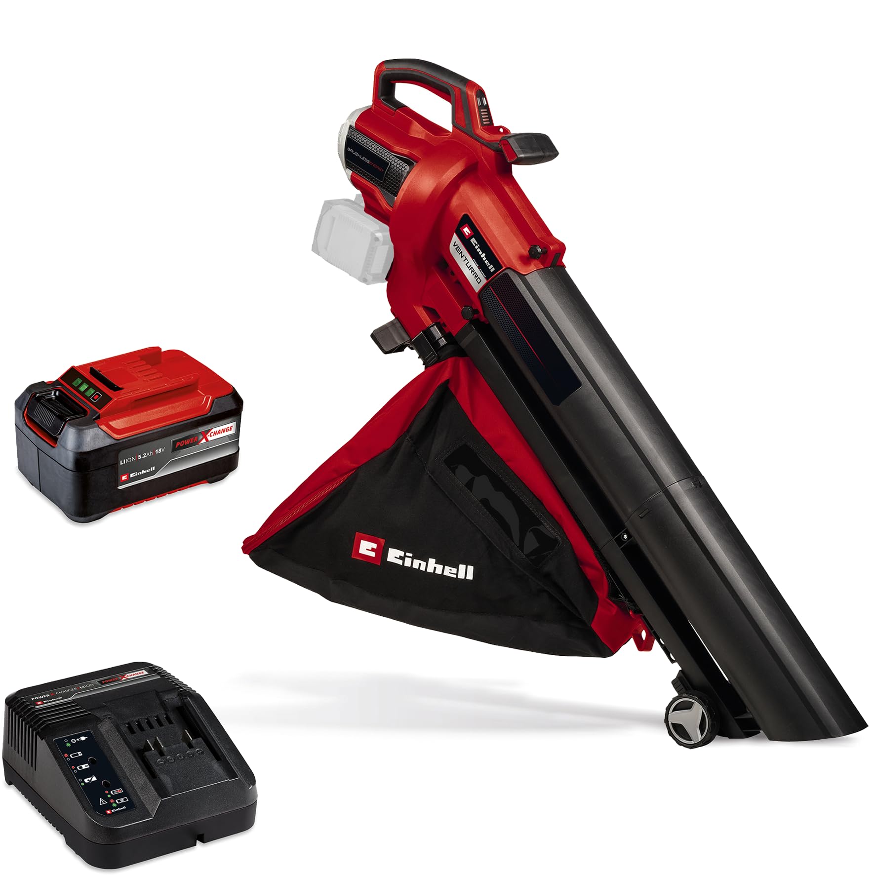 Einhell Professional Akku-Laubsauger VENTURRO 36/240 Power X-Change (36 V, Li-Ion, Saugleistung bis 740 m³/h, Fangsack 45 L, Blasfunktion bis 240 km/h, inkl. 5,2 Ah Akku & Ladegerät)