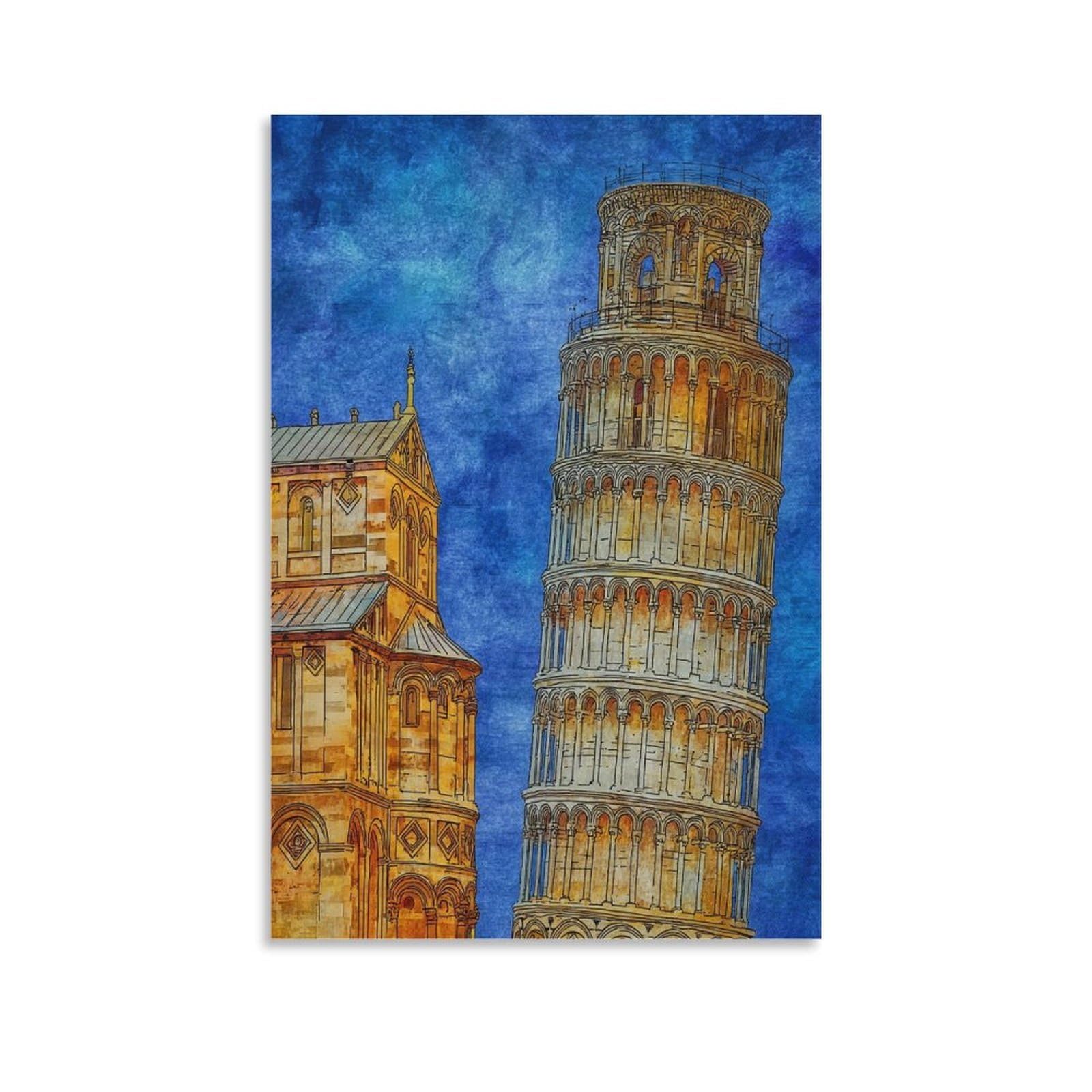 Lcynnh Unframe-Style Pisa Italy Leaning Tower Of Pisa 20X30inch(50X75cm) Vintage Travel Poster Watercolor Canvas Art