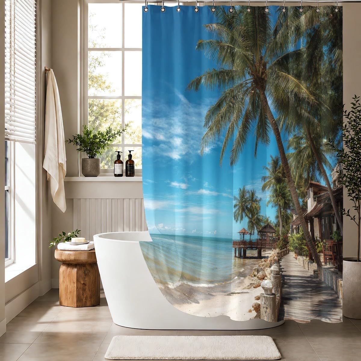 Tenda Doccia 240x200 cm Paesaggio Poliestere, per Bagno, Casa e Hotel