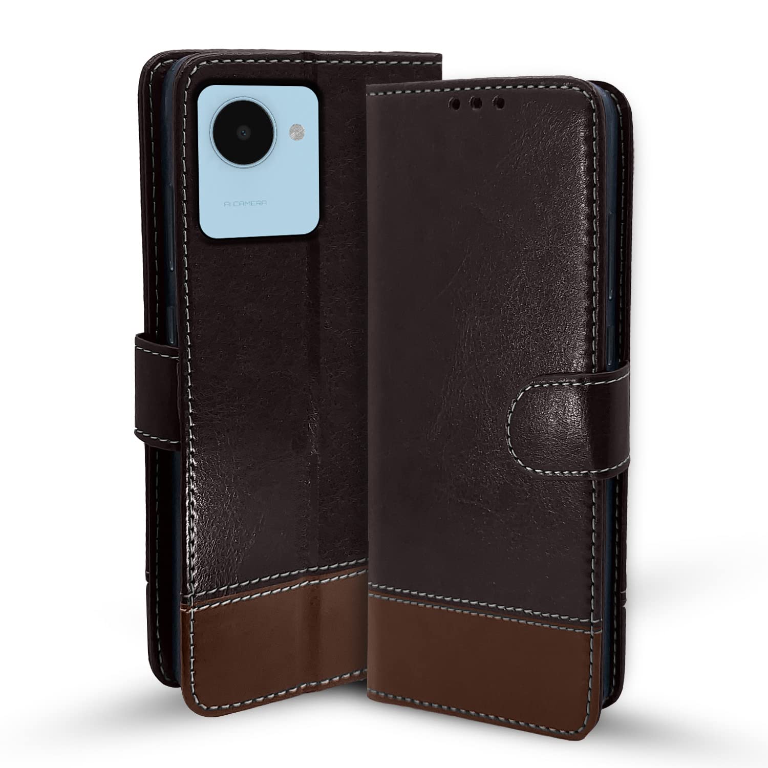Pikkme Realme C30 / Narzo 50i Prime Flip Cover | Dual-Tone PU Leather Finish | Wallet Style & Stand | Magnetic Flip Case (Coffee & Brown) (B0BMZ7ZYD3) Amazon Price History, Amazon Price Tracker