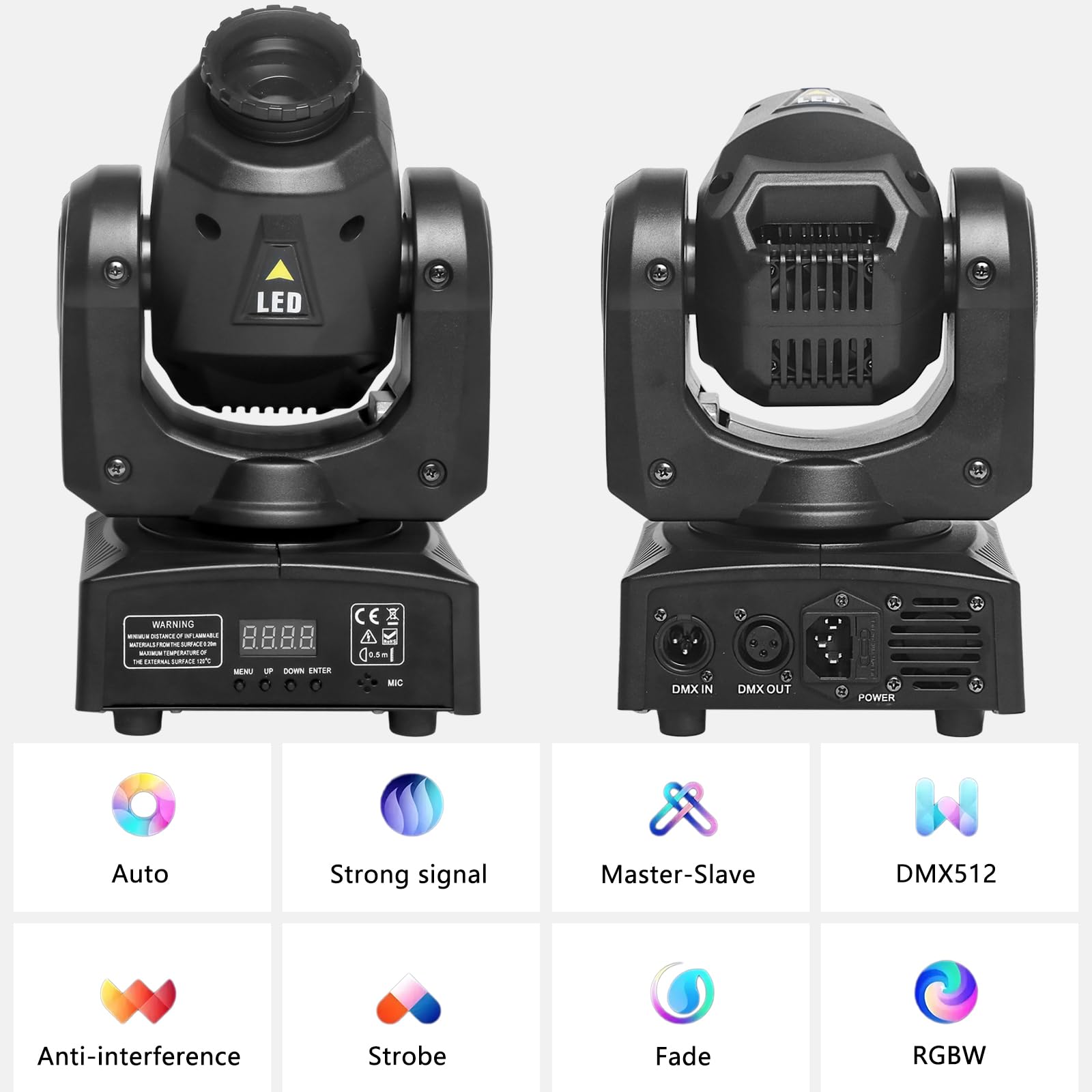 MetRo Laser 30W Moving Head Foco de escenario DMX512 con mando a distancia, 8 patrones de gobo, 8 colores, activación de sonido para DJs, fiestas y clubes (paquete de 2)