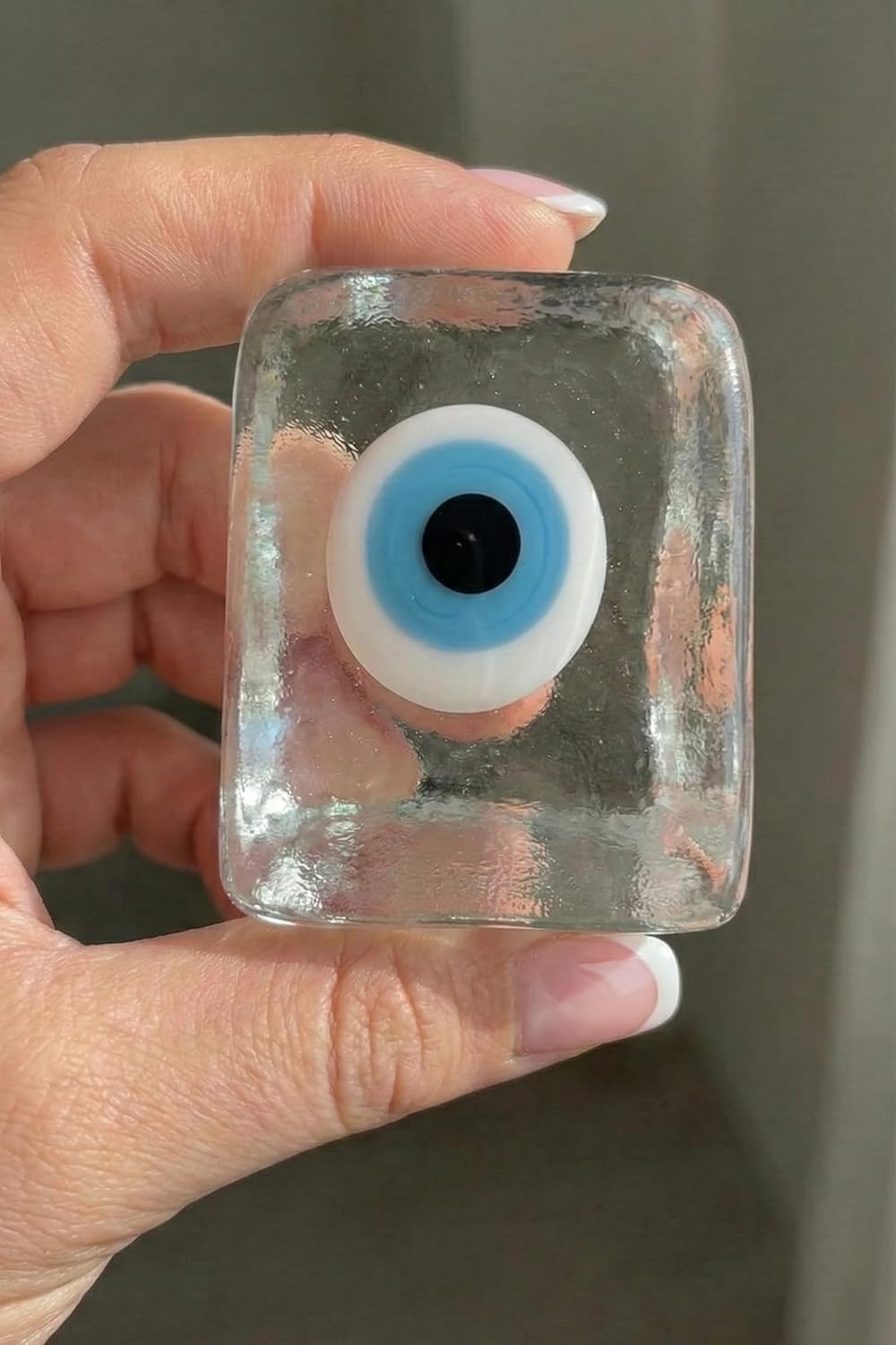 Handmade Clear Evil Eye Glass Paperweight – Nazar Protection, Office & Desk Decor, Spiritual Gift from Turkey -Medium (2")