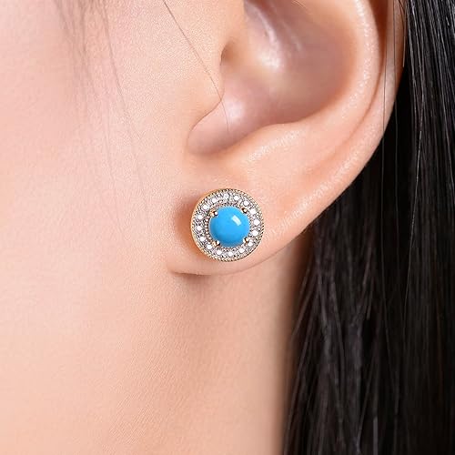 Miniatura 2 de RYLOS Aretes para mujer aretes de oro amarillo de 14 quilates con piedras preciosas de forma redonda y diamantes auténticos aretes de tuerca de halo