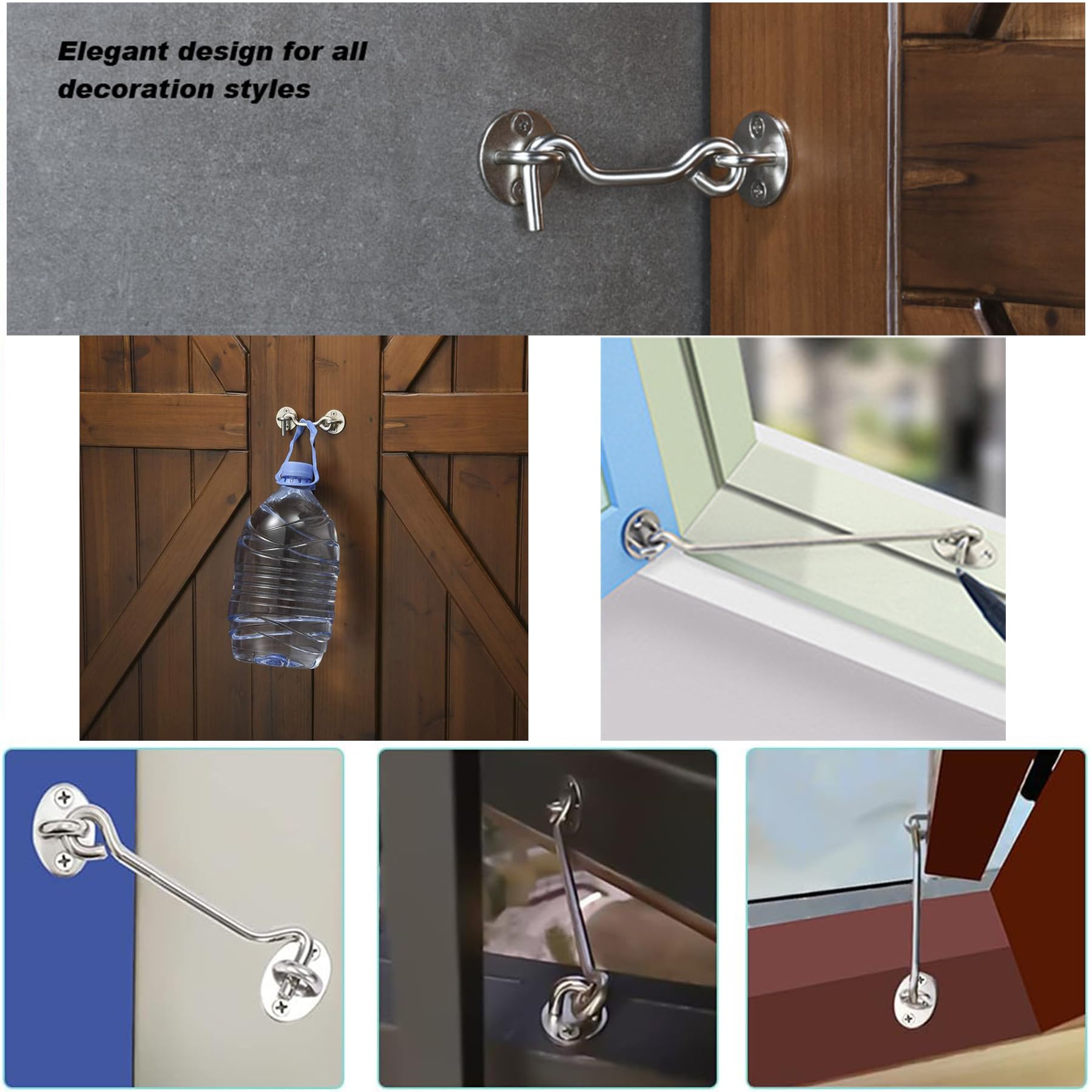 Barn Door Latch 4-Pack - Stainless Steel Privacy Hook & Eye Latch For Sliding Doors, Gates