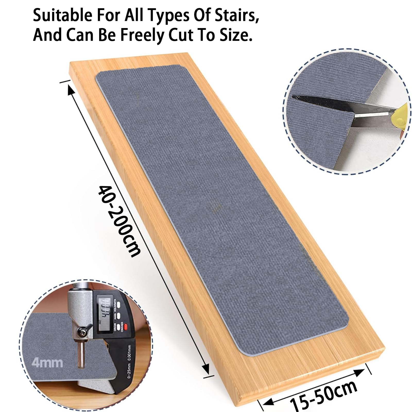 Juego de 5 alfombrillas antideslizantes para escaleras, 34 x 48 cm, TPE, reutilizables y cortables, aptas para niños, para escalones seguros, ideal para el hogar y los niños.