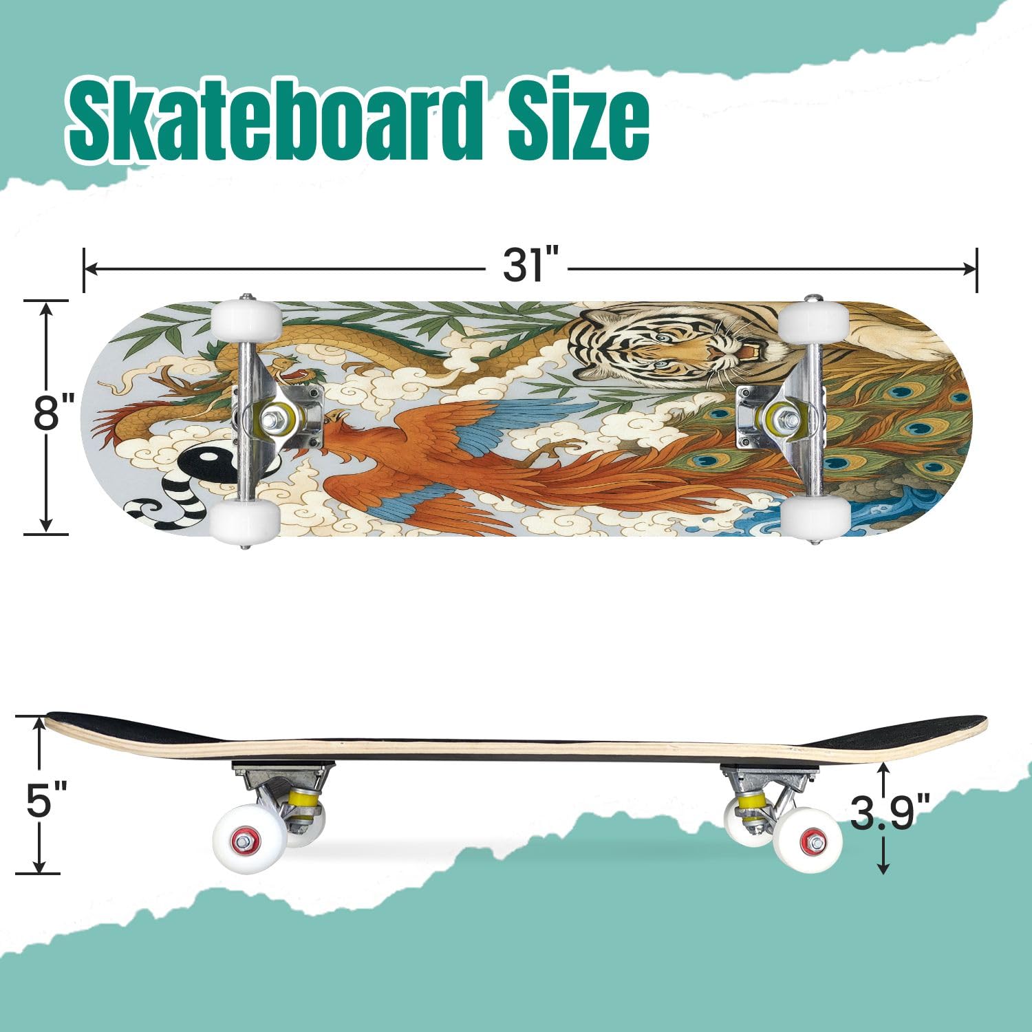 Skateboards Four Celestial Animals Turtle Tiger Mythological Creatures Chinese 7 Layer Maple Wood Deck 31