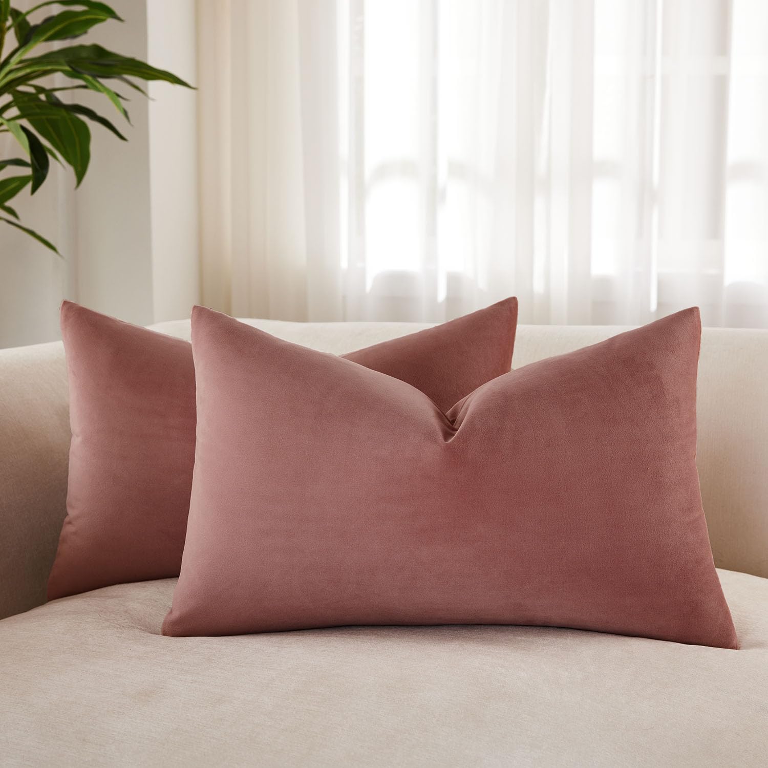 12x20 Lumbar Velvet Throw Pillow Covers Set of 2 for Couch Sofa Bed,Jam