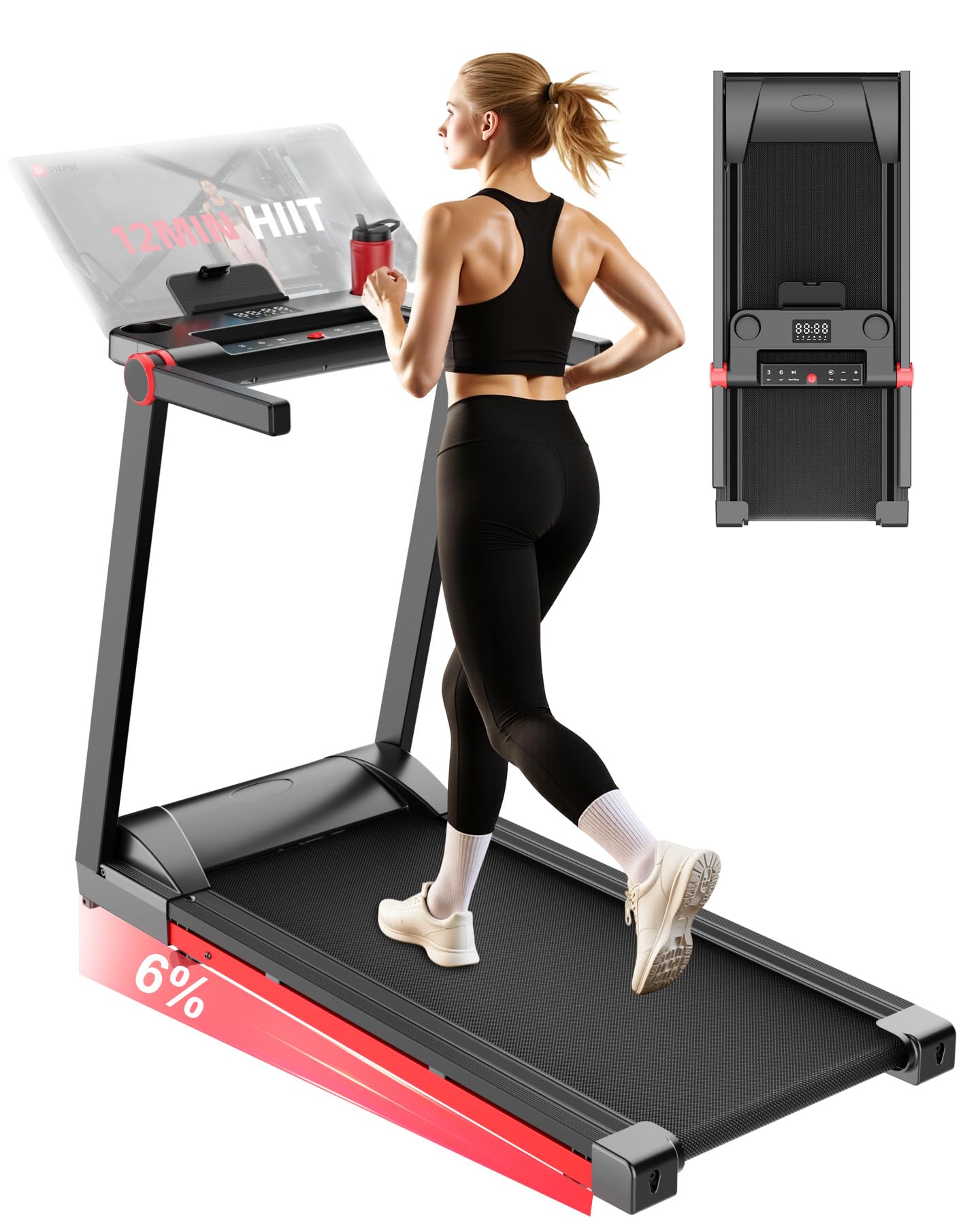Superun Treadmills for Home Foldable with 6% 12% Auto Incline,16-18km/h,112x42cm Running Area,158kg 181kg Capacity Folding Treadmill,3.5HP Motor Running Machine with APP Control,HIIT & MIIT Program