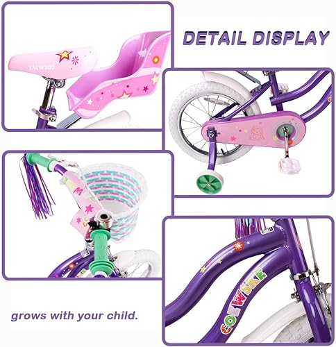 Miniatura 3 de Bicicleta para niños, marco de acero, bicicleta para niños, estilo princesa pequeña, 12-14-16-18-20 pulgadas, con rueda de entrenamiento