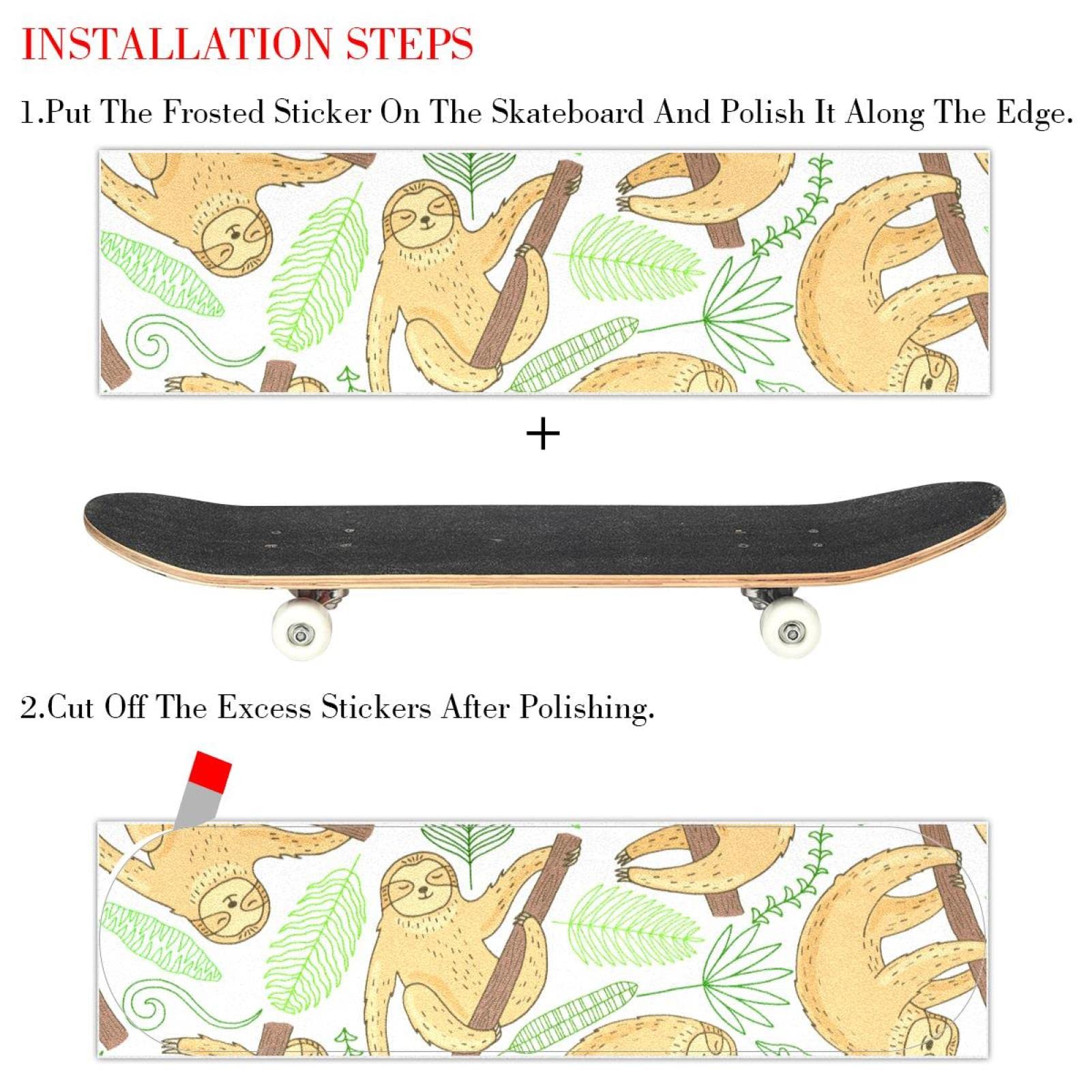 Lot de 2 feuilles de papier abrasif pour planche de skateboard et longboard Motif paresseux
