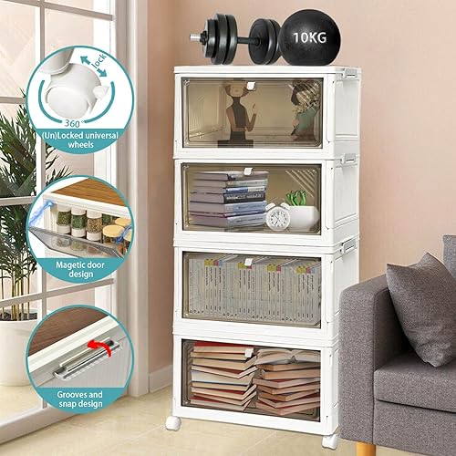 Miniatura 3 de Spaclear Contenedores de almacenamiento apilables con tapas, paquete de 4 contenedores de almacenamiento de cajones de plástico para organizar,