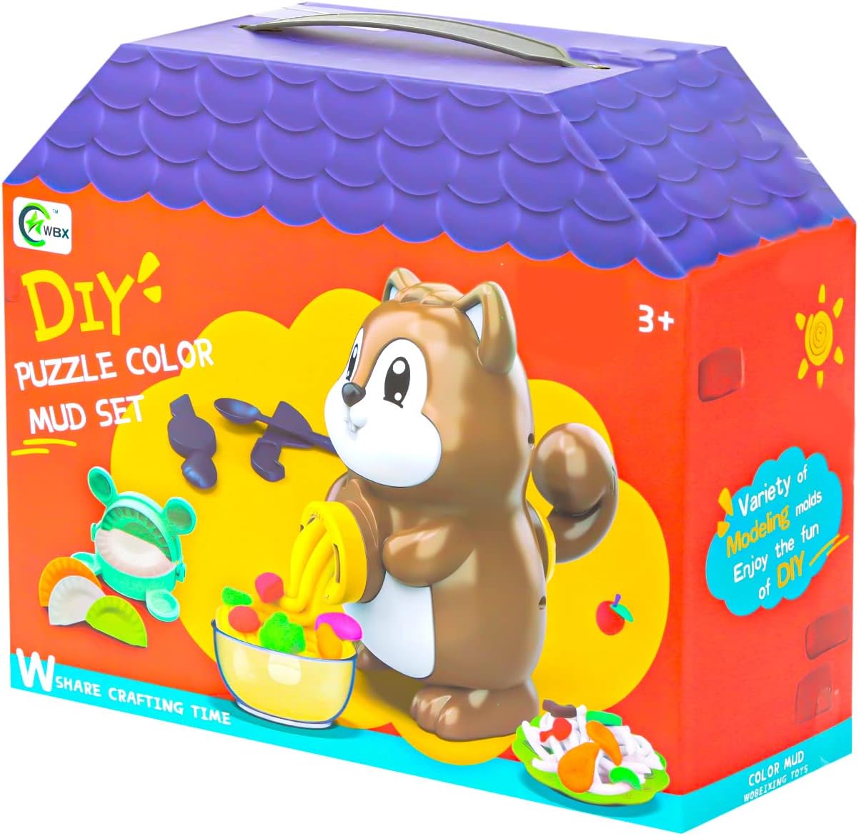 DIY Handmade Creation Simulation Squirrel Clay Dough Craft Puzzle Color Mud Playset Children Play Modeling Doughs Bonding Clays and Molds 24 Pieces