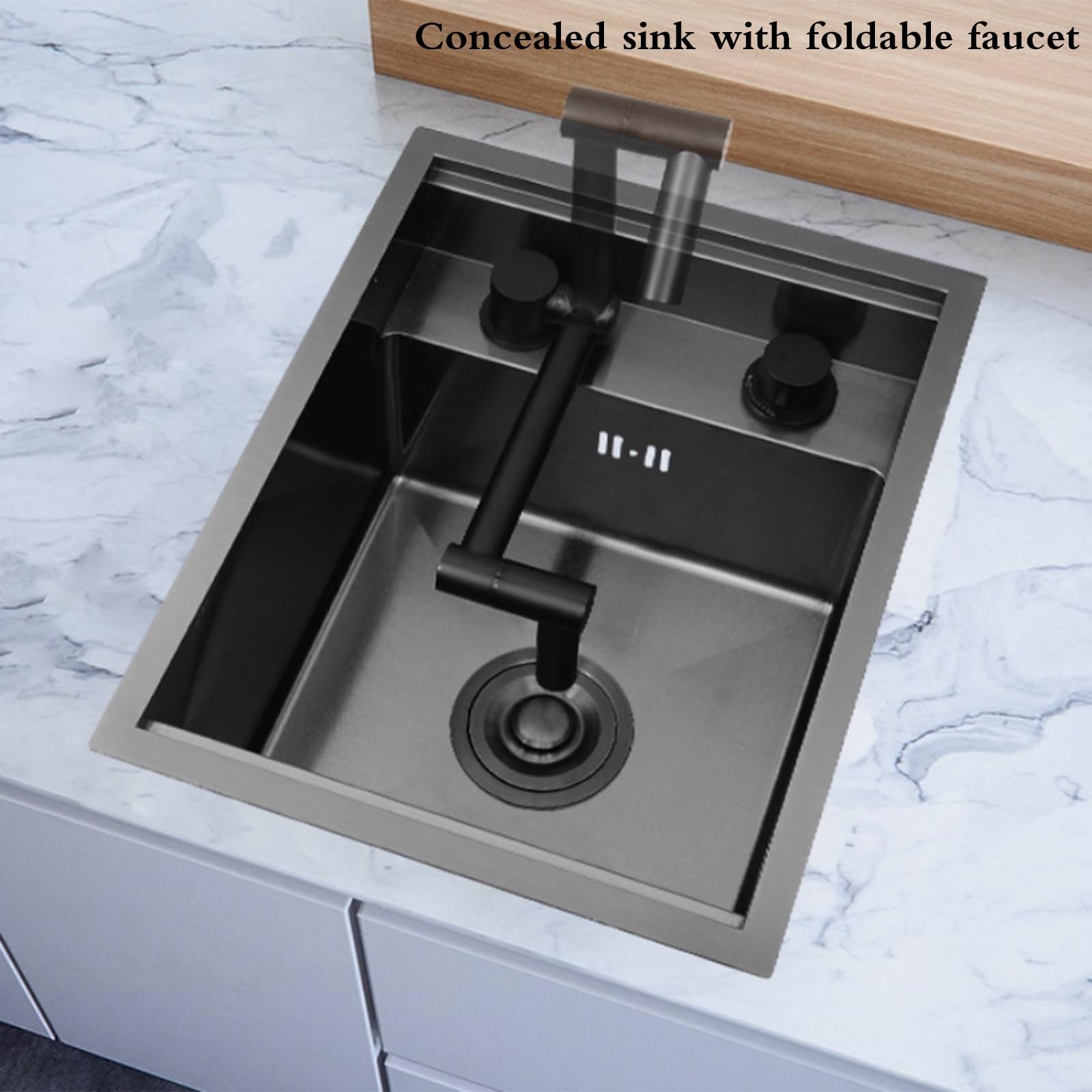 Isola Bar Nascosta Piano di Lavoro con Coperchio, Cucina in Acciaio Inox con Una Sola Vasca per Lavare Verdure e Piatti, Preparazione di cibi, Design salvaspazio (30 *