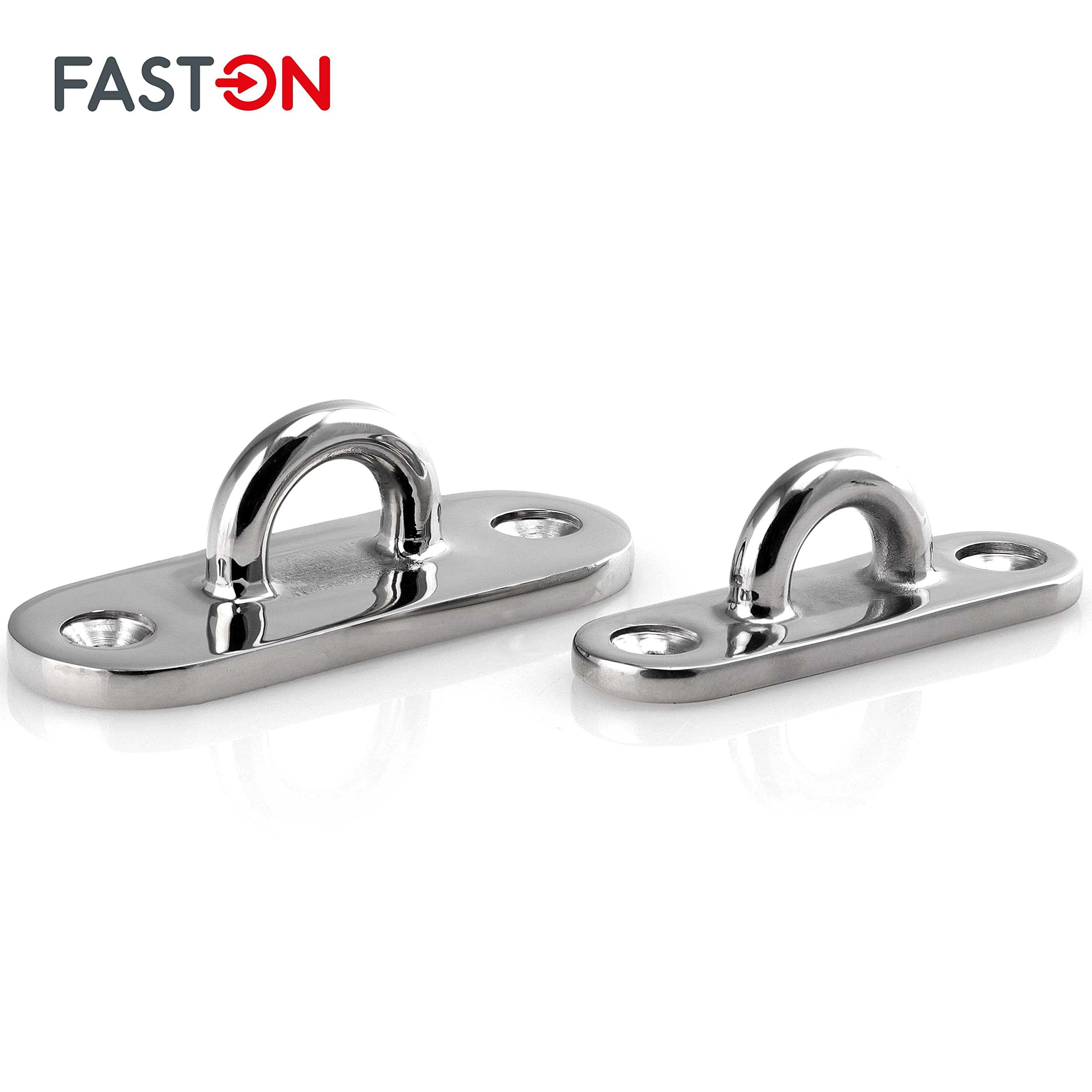 FASTON® Augplatte Oblong poliert Edelstahl A4 V4A Bügelplatte Deckauge Wandöse Befestigungshaken Ösenplatte Wandbefestigung Zurröse
