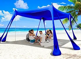 Tenda de Praia com Dossel Pop-Up Sombra 10X10 Pés Abrigo Solar Família Portátil Upf50 + com 8 Sacos de Areia-2 Pás de Areia-4 Postes de Alumínio-Estacas de Solo-Bolsa de Transporte para Acampa