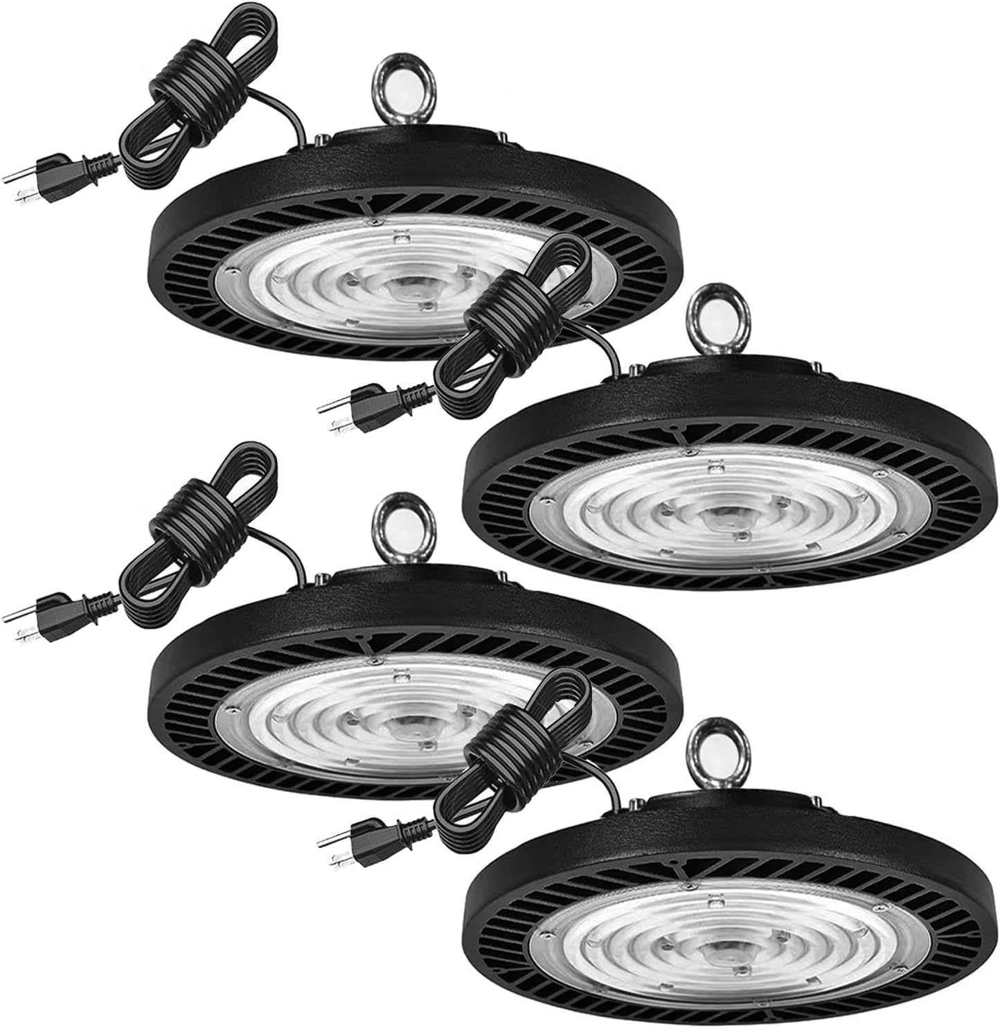 300W-4Pack UFO LED High Bay Light,30000lm 6000K Daylight 2000W Equivalent with US Plug Cable LED Garage Lights Commercial Warehouse Area Light Workshop Garage Factory Lowbay Area Lighting