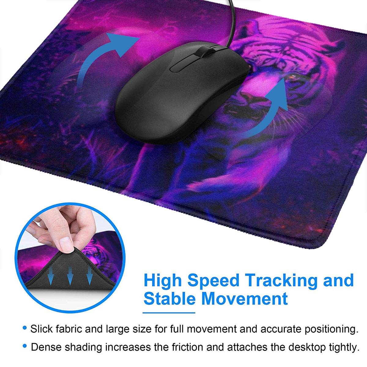 Purple Computer Mouse Pad 8x10 Inch - Non-Slip Rubber Base With Stitched Edges